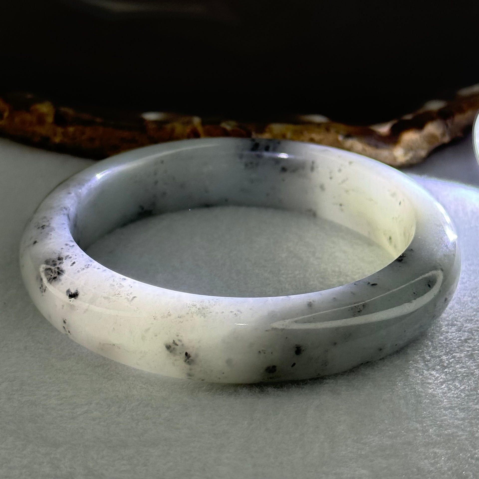 Type A Faint Green Lavender with Back Patches Jadeite Bangle Internal Diameter 56.7mm 67.39g  13.4 by 10.0mm (Very Slight Internal Lines) - Huangs Jadeite and Jewelry Pte Ltd