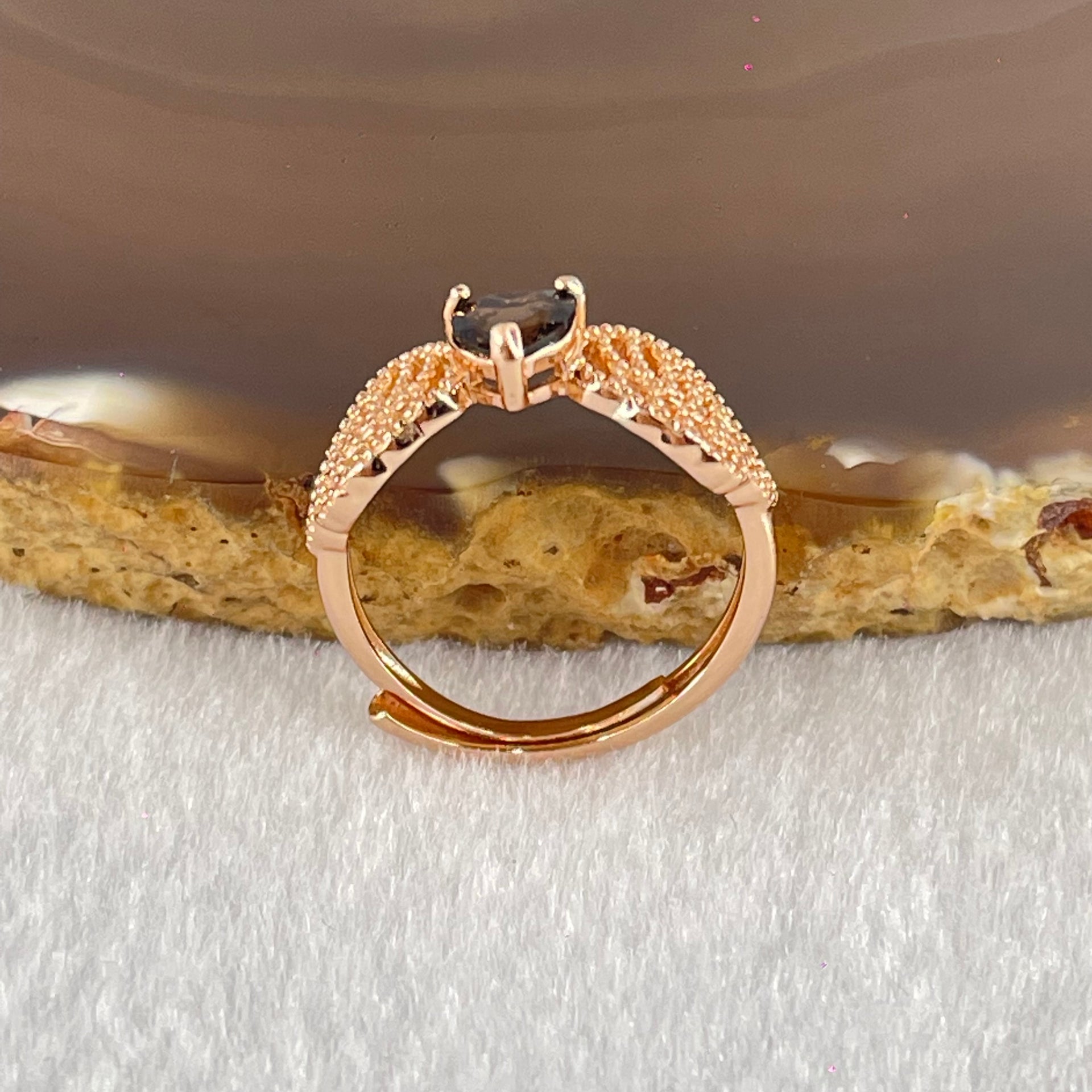 Natural Smoky Quartz in S925 Sliver Rose Gold Color Ring (Adjustable Size) 1.72g 4.7 by 4.7 by 3.0mm - Huangs Jadeite and Jewelry Pte Ltd