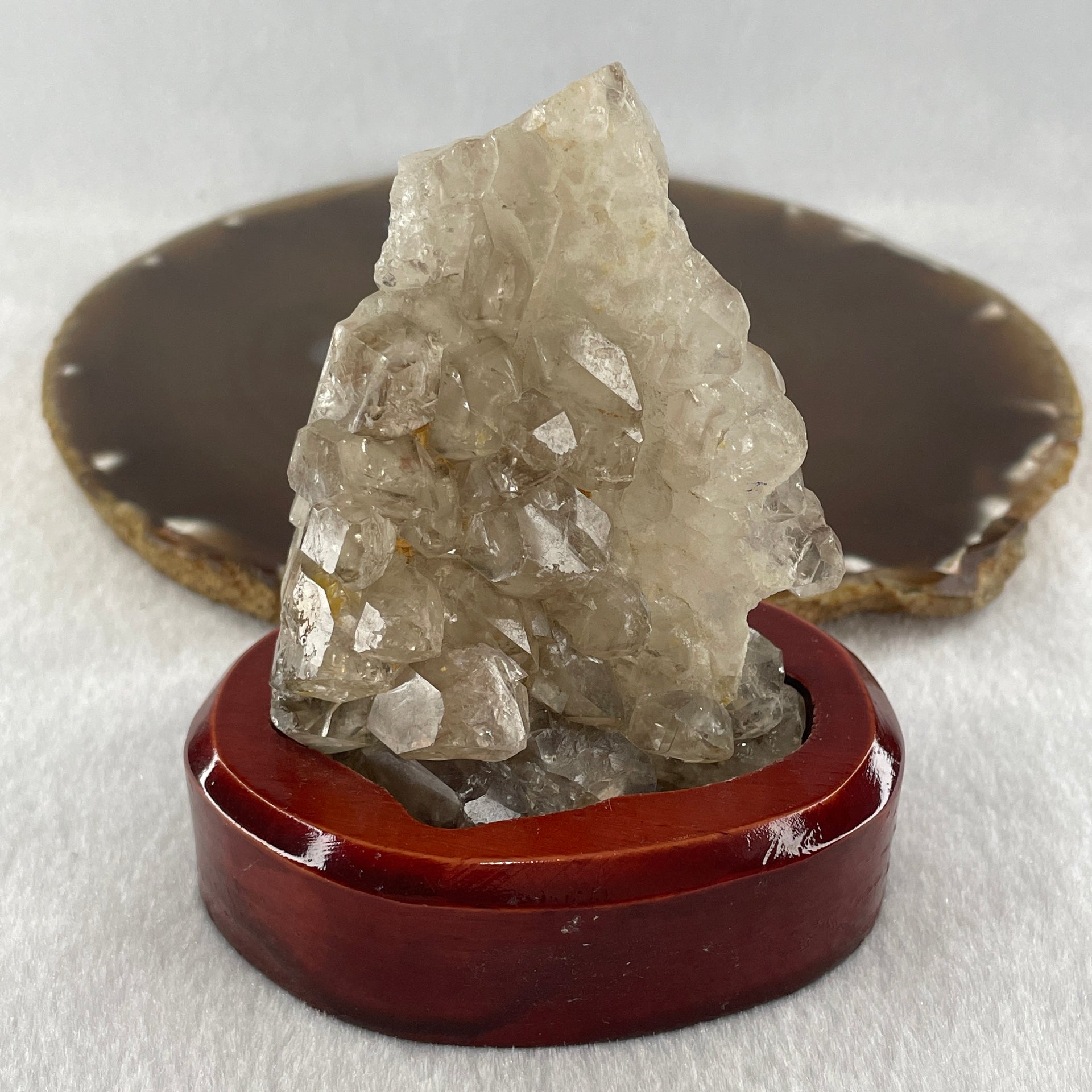 Natural Smoky Quartz Rough Rectangular Shape Display in Wooden Stand 164.95g 76.3 by 55.5 by 86.7mm - Huangs Jadeite and Jewelry Pte Ltd