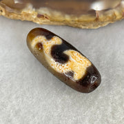 Aged Natural Powerful Tibetan Old Oily Blackish Brown Yellowish White Agate Green Tara Dzi Bead Heavenly Master (Tian Zhu) 绿度母天珠 4.86g 28.5 by 10.8mm - Huangs Jadeite and Jewelry Pte Ltd