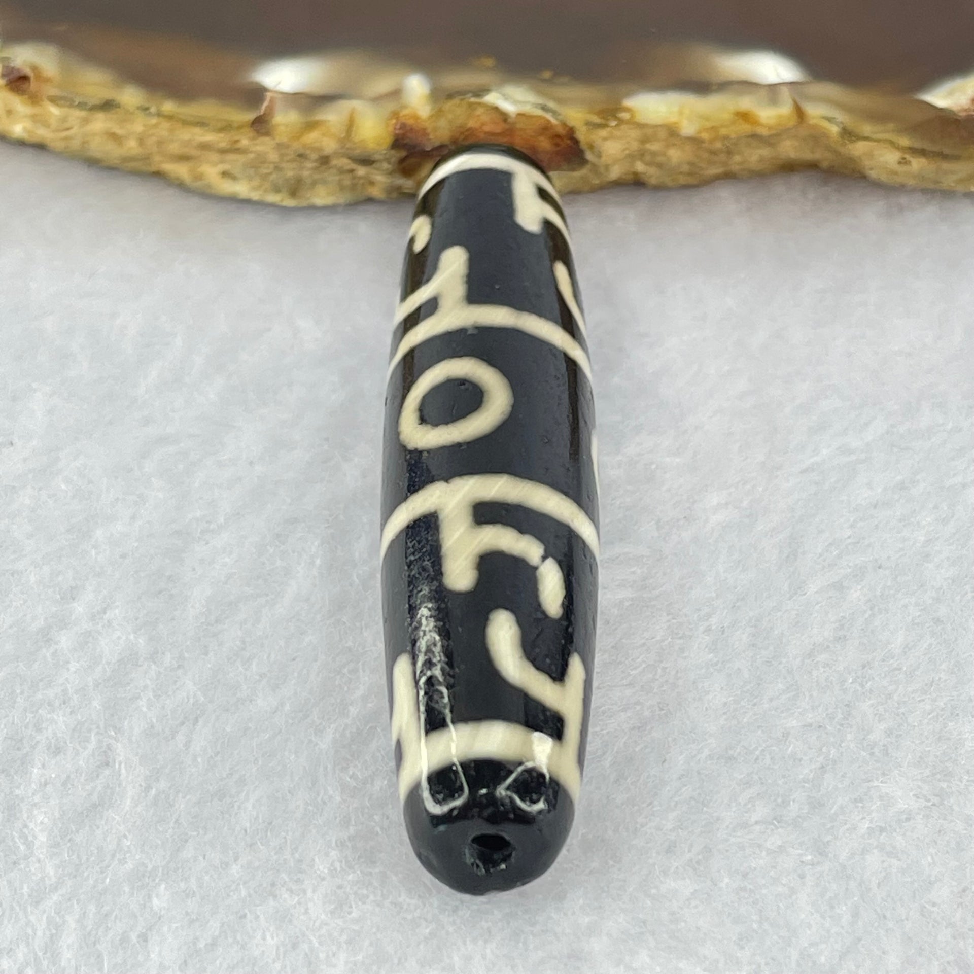 Natural Powerful Tibetan Old Oily Agate 3 Eyed Dharma Vajra Dzi Bead Heavenly Master (Tian Zhu) 三眼金刚杵天珠 15.33g 59.1 by 12.9mm - Huangs Jadeite and Jewelry Pte Ltd