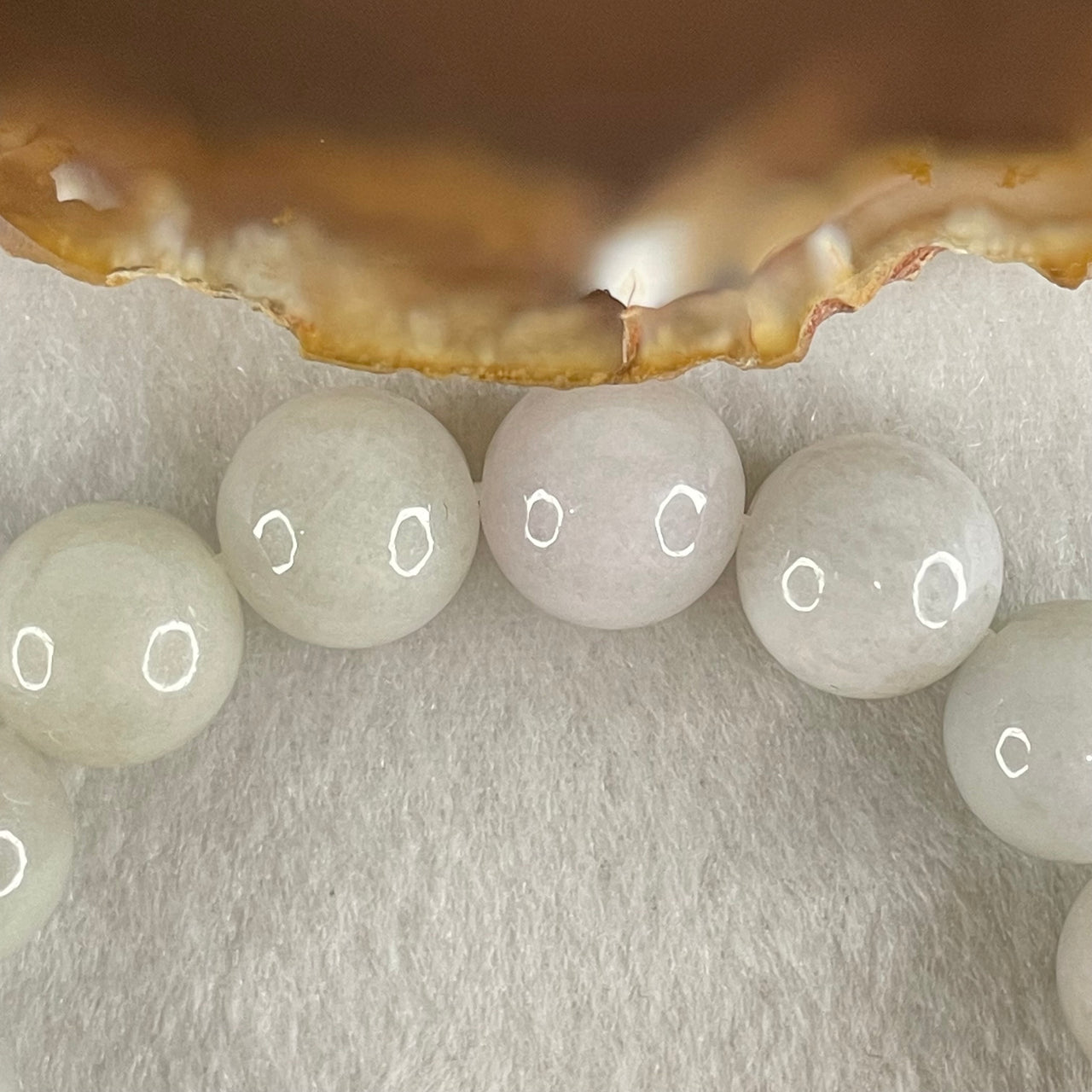 Type A Light Green with Slight Light Lavender Jadeite Beads Bracelet 55.30g 16cm 12.7mm 16 Beads - Huangs Jadeite and Jewelry Pte Ltd