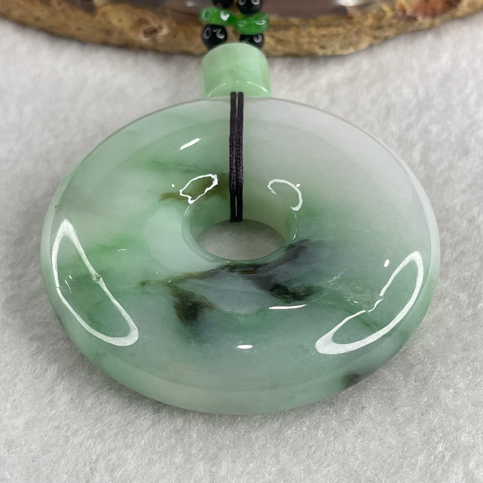 Natural Type A Green with Emerald Green and Lavender Piao Hua Jadeite Donut Pendant 91.56g 54.8 by 14.0mm - Huangs Jadeite and Jewelry Pte Ltd