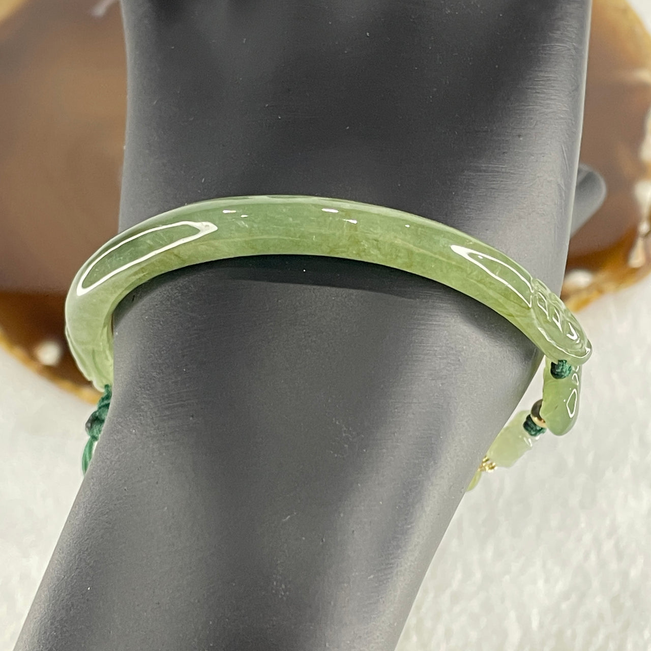 Natural Type A Semi Icy Full Green Jadeite Double Dragon Head with Candy and Snow Man Charm Bracelet 15.89g 16cm 6.2 by 6.4mm