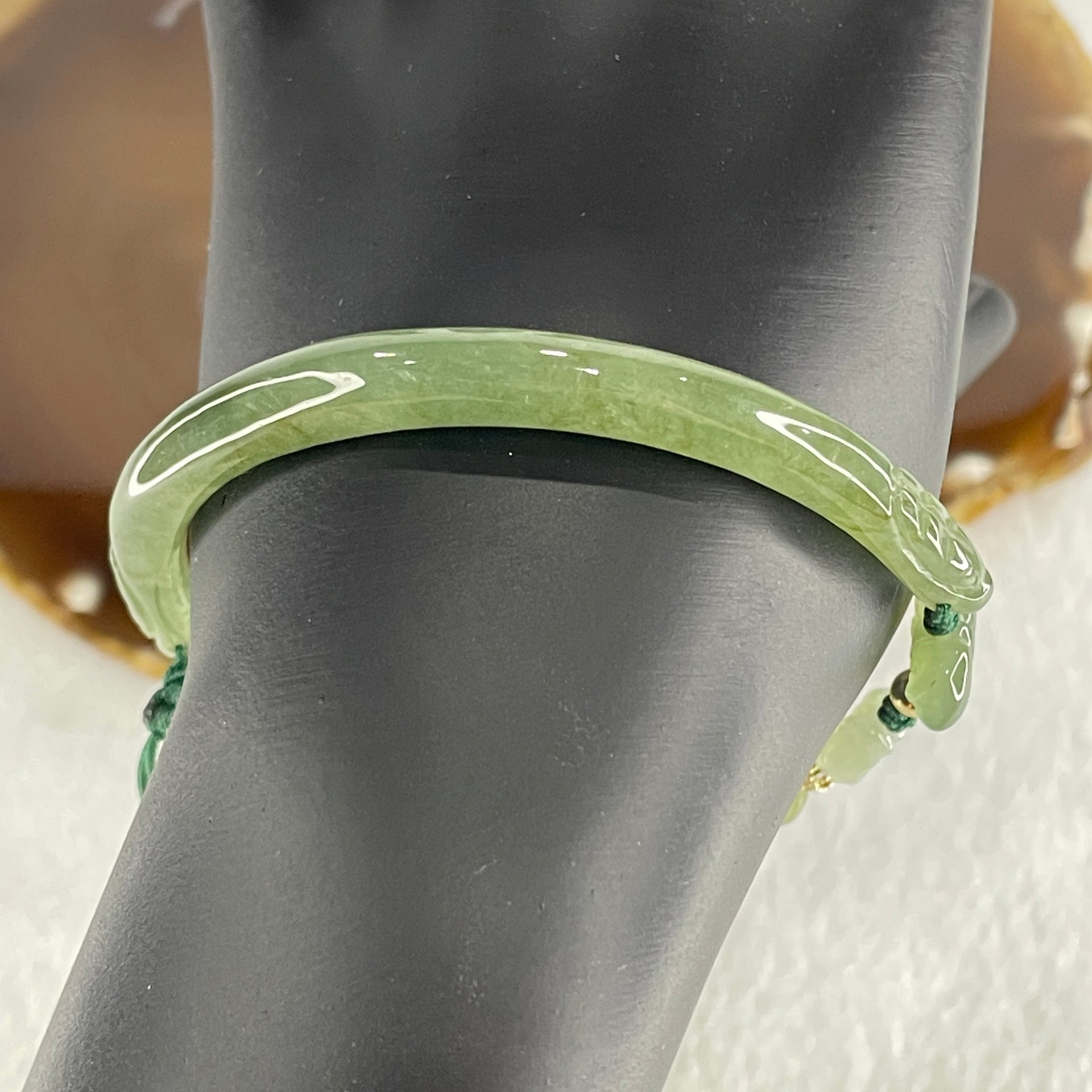 Natural Type A Semi Icy Full Green Jadeite Double Dragon Head with Candy and Snow Man Charm Bracelet 15.89g 16cm 6.2 by 6.4mm - Huangs Jadeite and Jewelry Pte Ltd