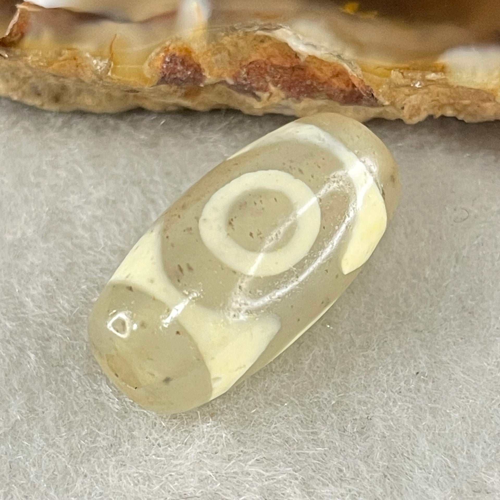 Natural Powerful Tibetan Old Oily Agate 3 Eyes Dzi Bead Heavenly Master (Tian Zhu) 三眼天诛 3.17g 20.1 by 10.4mm - Huangs Jadeite and Jewelry Pte Ltd