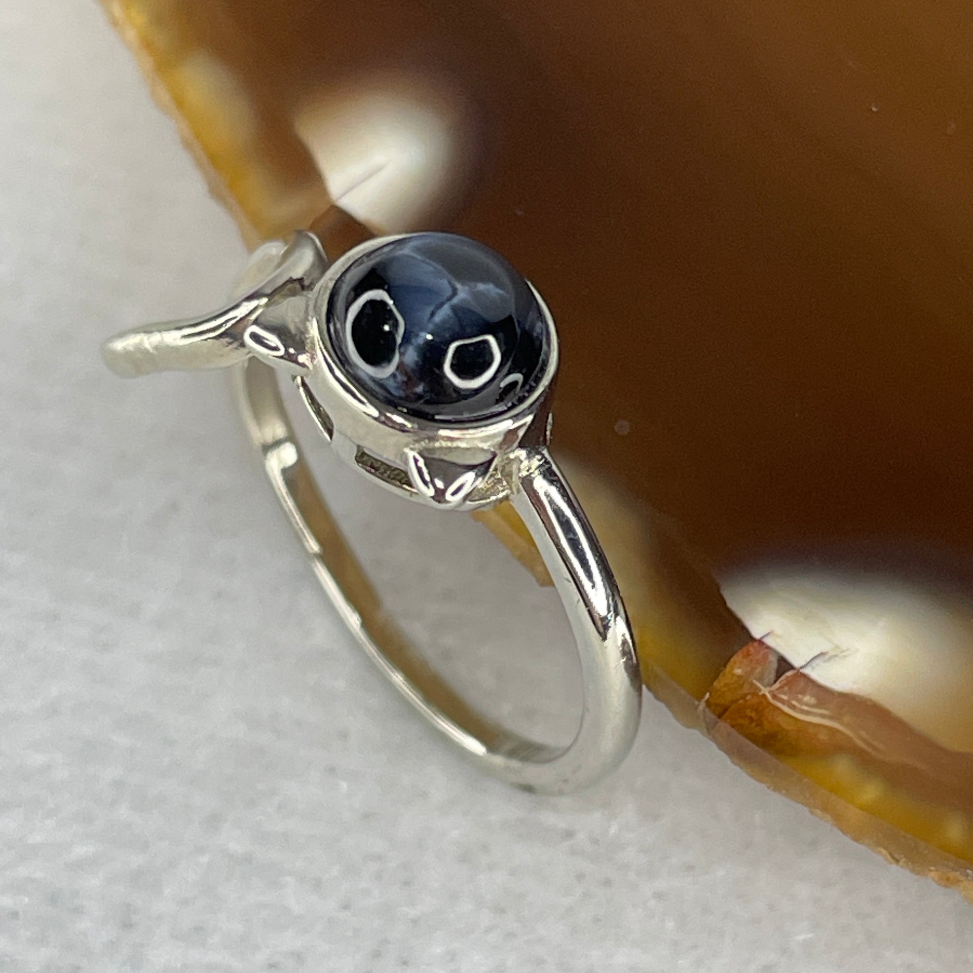 Very Good Grade Natural Blue Pietersite in S925 Sliver 1.59g 6.2 by 3.2mm US 4.5 HK 9.5 - Huangs Jadeite and Jewelry Pte Ltd