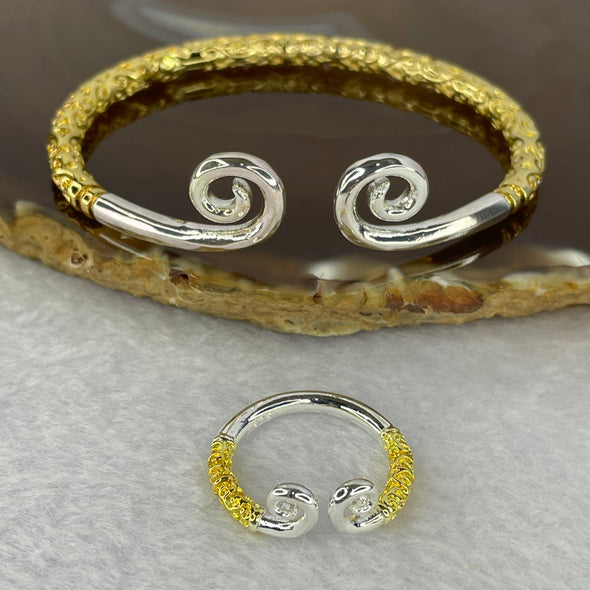 925 Sliver with Gold Colour Monkey God/King Tightening Curse Bracelet and Ring Set 21.96g 13.3 by 4.6 mm / 3.41 mm 8.9 by 3.1 mm - Huangs Jadeite and Jewelry Pte Ltd