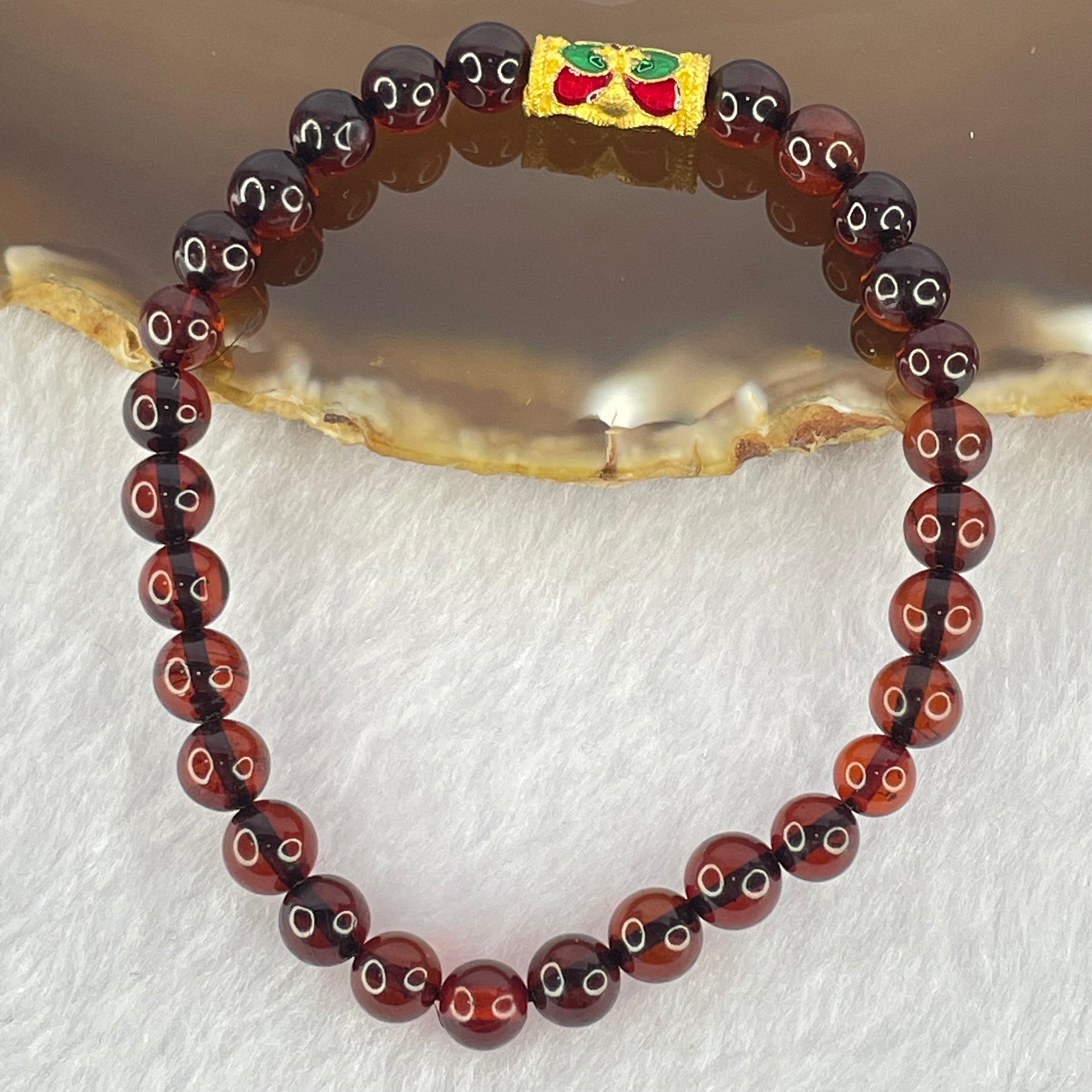 Natural Blood Red Amber Beads Bracelet 4.86g 16cm 6.3mm 29 Beads - Huangs Jadeite and Jewelry Pte Ltd