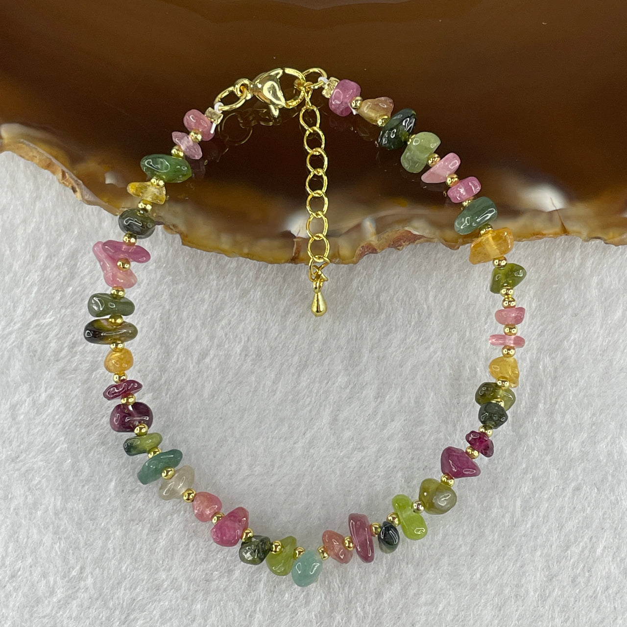 Natural Tourmaline Crystal Irregular Beads with Charm Bracelet 5.85g 15.5cm 6.0mm 41Beads