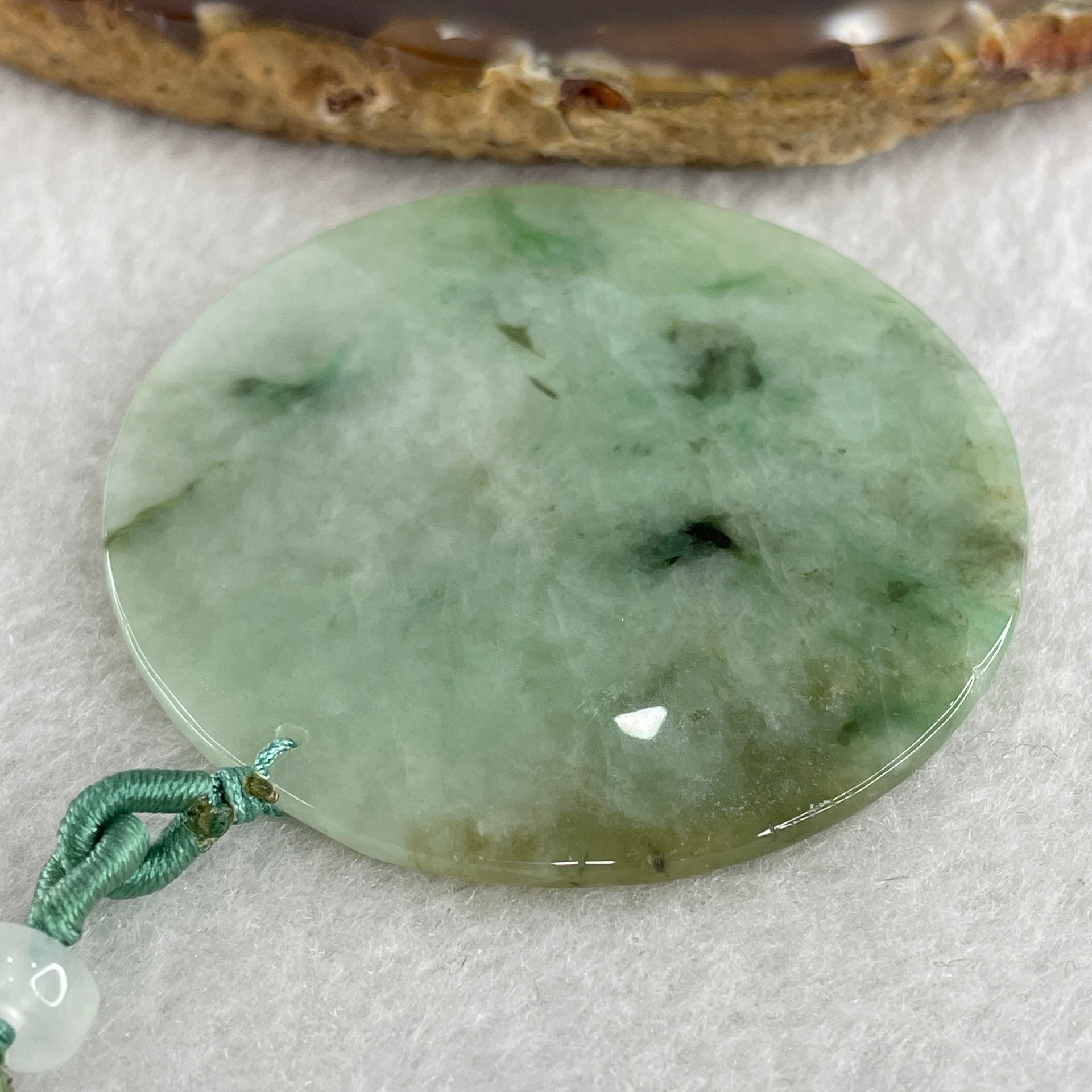 Natural Type A Green with Brownish and Dark Green Piao Hua Jadeite Round Wu Shi Pai Pendant 29.12g 54.2 by 3.1mm - Huangs Jadeite and Jewelry Pte Ltd