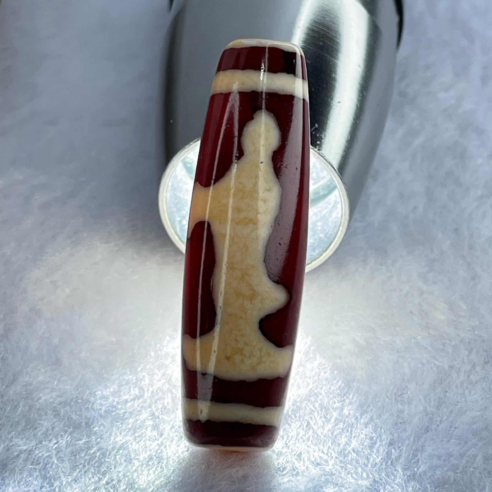 Natural Powerful Tibetan Old Oily Red and Yellowish White Agate Guan Yin Dzi Bead Heavenly Master (Tian Zhu) 观音天诛 8.24g 39.4 by 11.6mm - Huangs Jadeite and Jewelry Pte Ltd