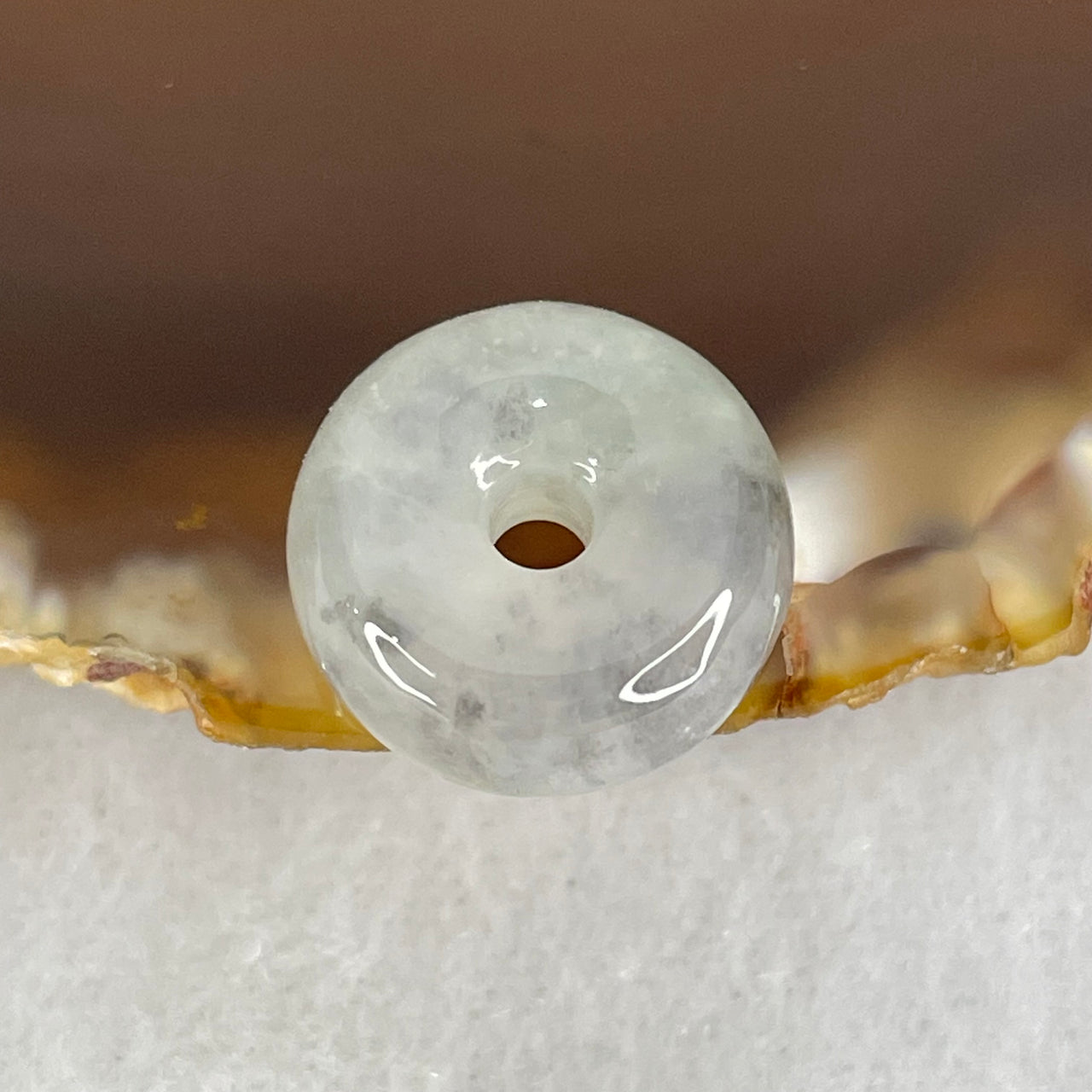 Type A Semi Icy Light Green With Wuji Grey Spots Jadeite Ping An Kou Donut Pendant 2.37g 13.6 by 6.1mm - Huangs Jadeite and Jewelry Pte Ltd