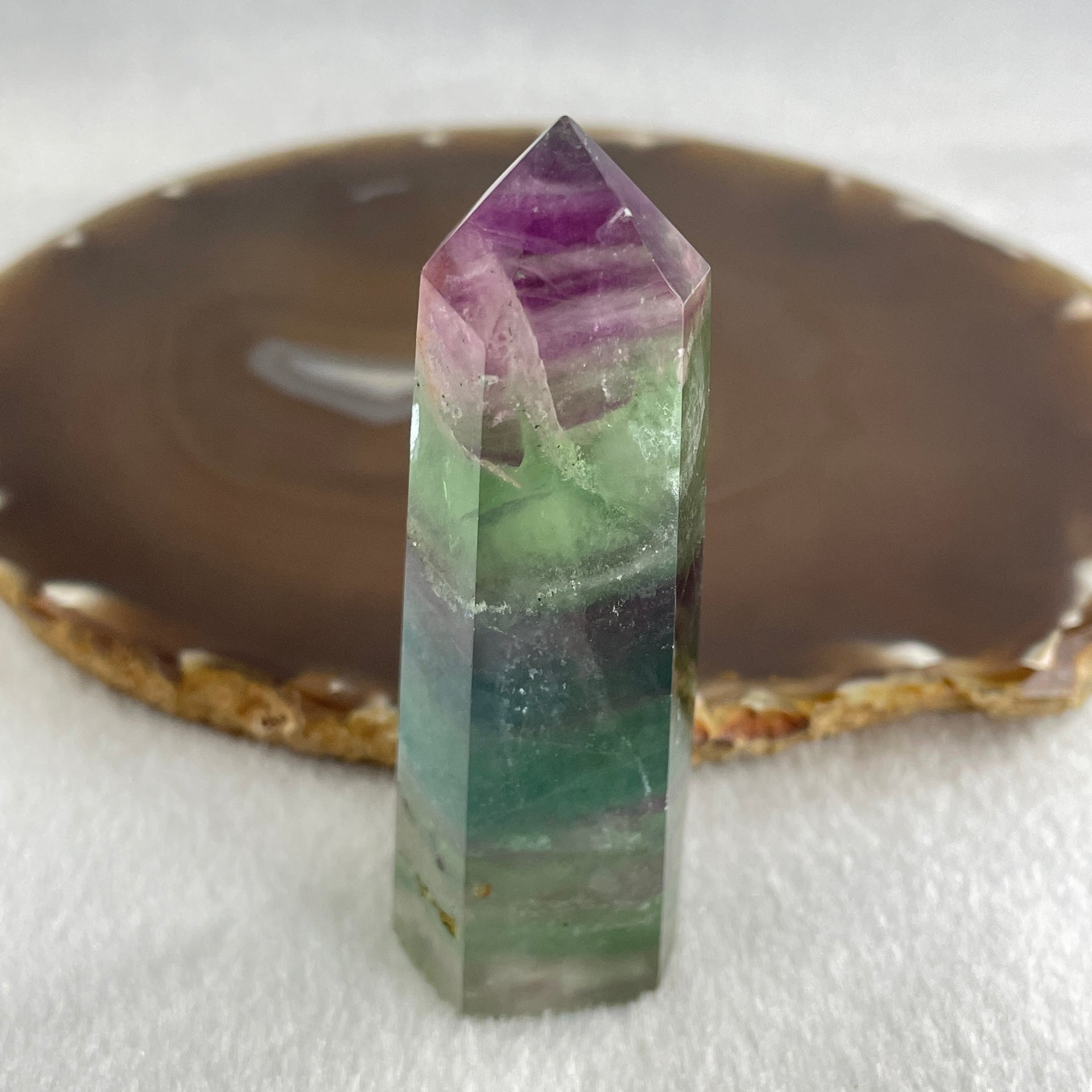 Natural Green and Purple Fluorite Quartz Tower Display 86.18g 81.2 by b27.3. by 22.1mm - Huangs Jadeite and Jewelry Pte Ltd