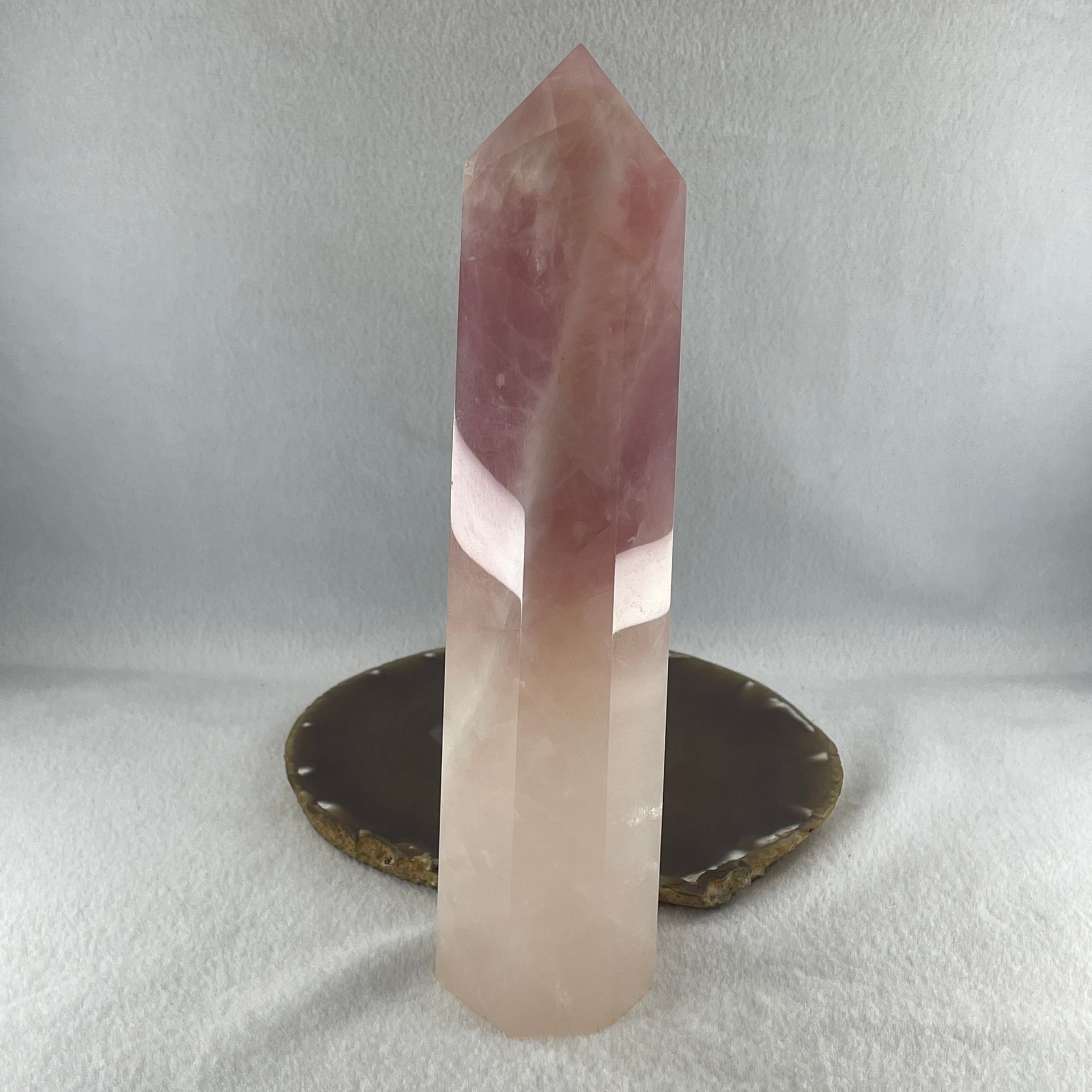 Natural Rose Quartz Tower Display 726.4g 49.5 by 41.2 by 205.0mm - Huangs Jadeite and Jewelry Pte Ltd