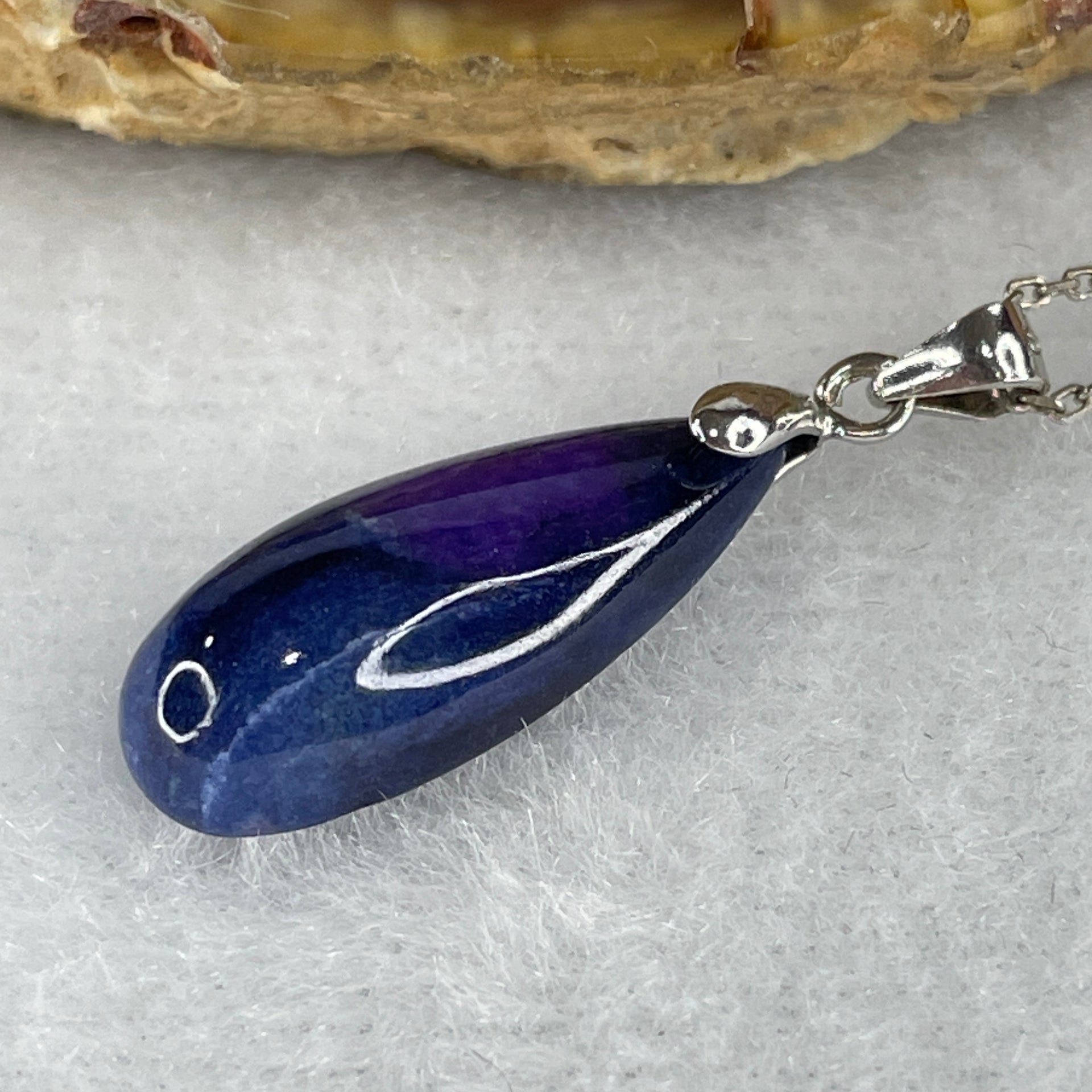 Good Grade Natural Blue Sugilite Pillar Necklace in S925 Sliver 2.78g 21.9 by 8.3 by 5.1mm - Huangs Jadeite and Jewelry Pte Ltd