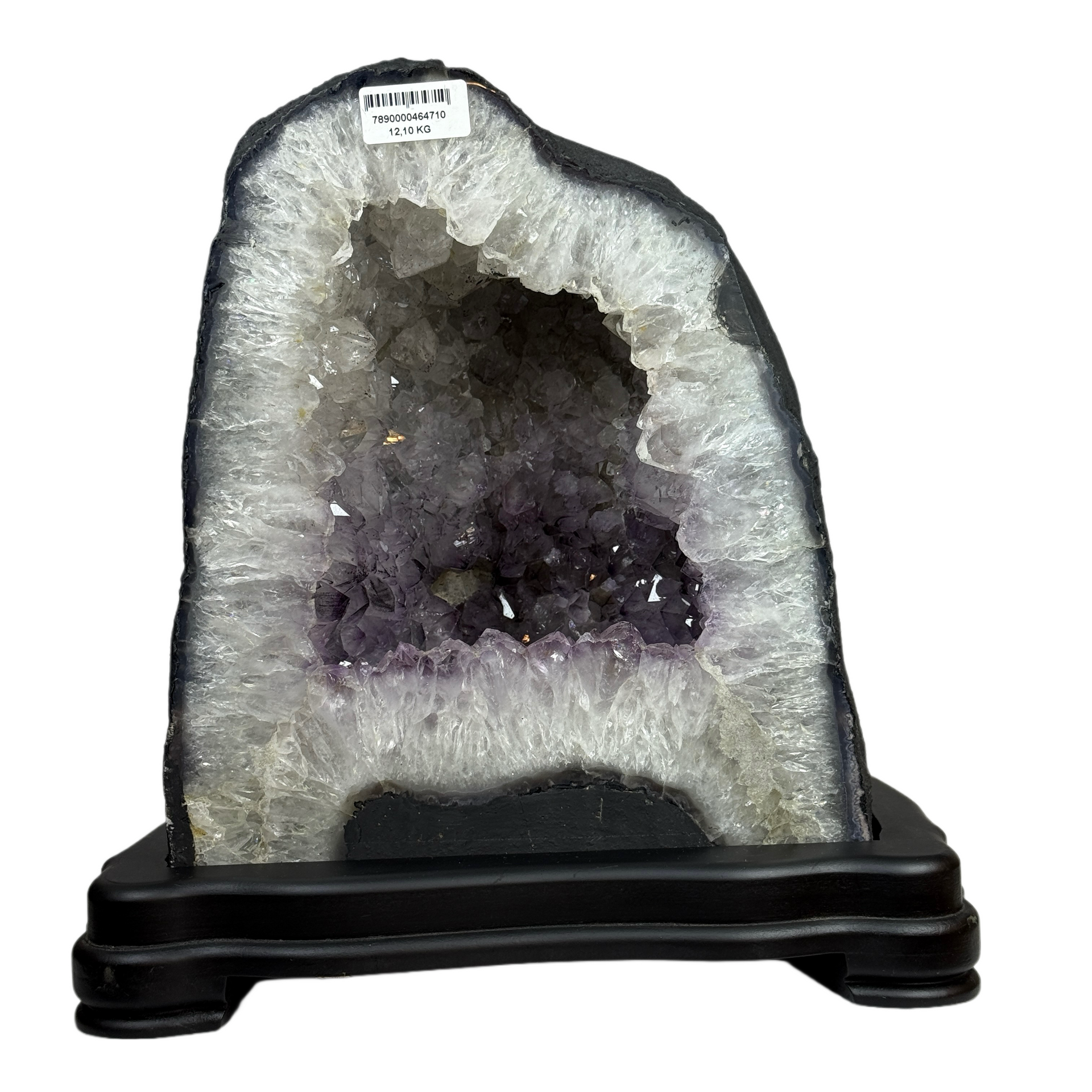 Natural Triangular Shape Amethyst Cave with Wooden Display 12,879.2g 285.0 by 240.0 by 300.0mm - Huangs Jadeite and Jewelry Pte Ltd