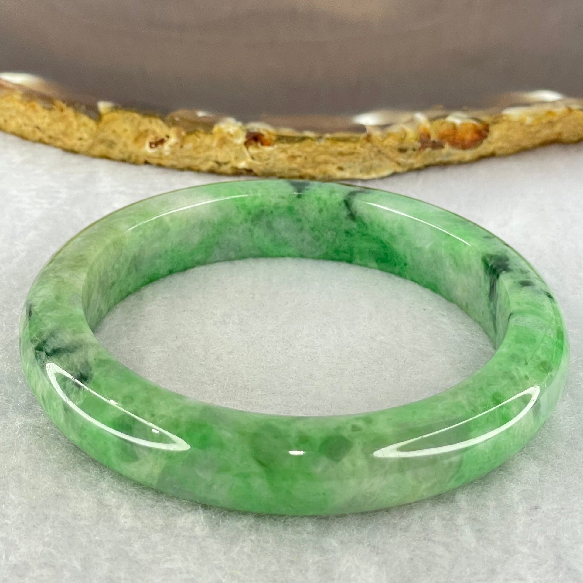 Type A Spicy Green With Dark Green Piao Hua Jadeite Bangle Internal Diameter 56.3mm 58.27g 11.9 by 9.0mm (Close to Perfect) - Huangs Jadeite and Jewelry Pte Ltd