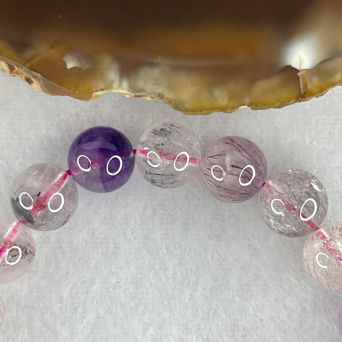 Certified Above-Average Grade Natural Super 7 Crystal Beads Bracelet | High-Density Multi-Bead Stackable Strand | Authentic Sacred Seven Multi-Mineral Inclusions Quartz Spiritual Catalyst & Auric Shield Bracelet (17.70g | 15.5cm Length | 8.4mm | 23 Beads)