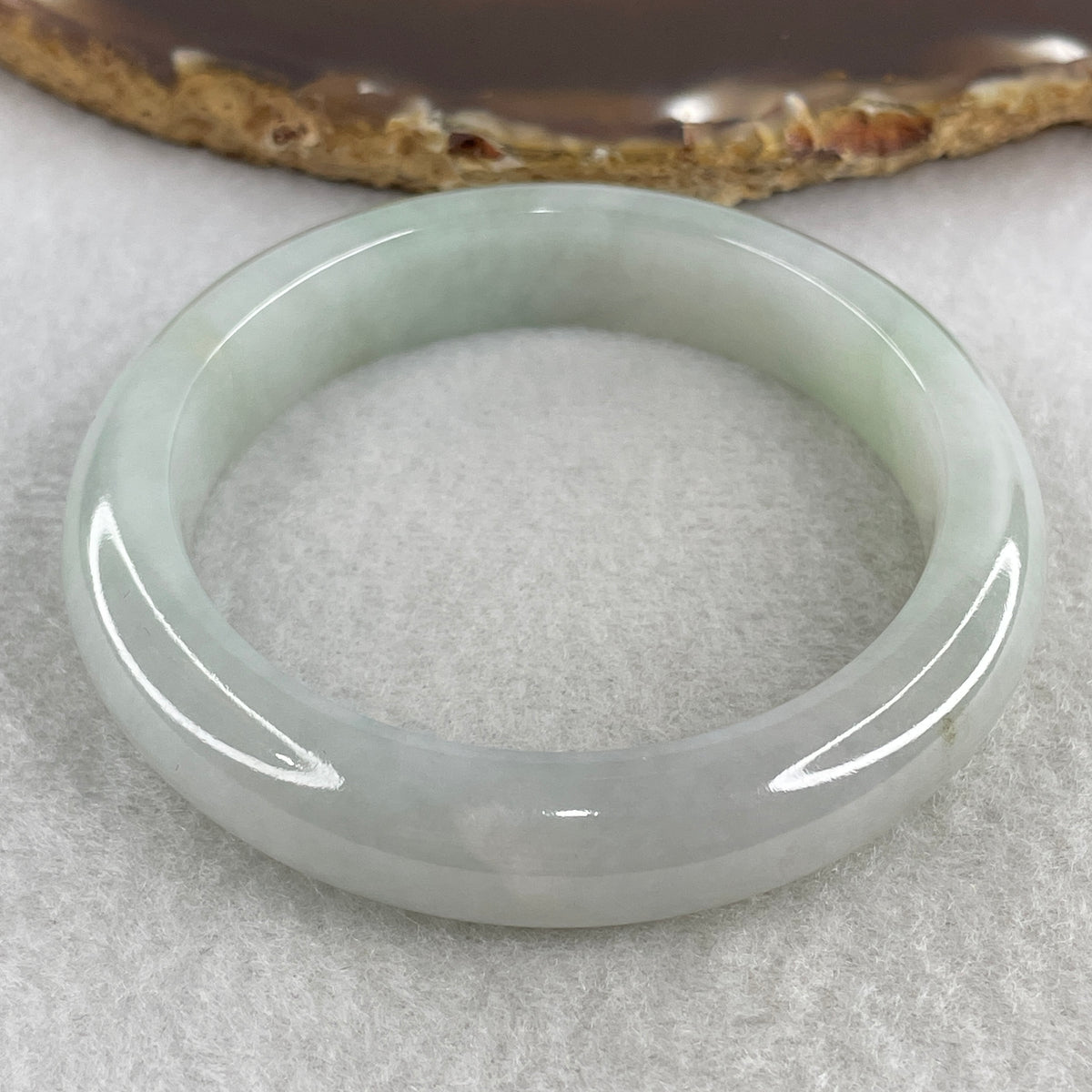 Natural Type A Jelly Light Green & Faint Lavender Jadeite Bangle | (49.99g | 52.1mm Inner Diameter | 11.8mm x 8.5mm | Perfect | Synergy, "Zi Qi Dong Lai" Noble Benefactor Magnet & Feng Shui Serenity Anchor) - Huangs Jadeite and Jewelry Pte Ltd