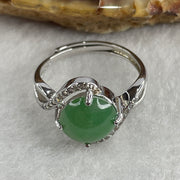 Type A Green Jadeite Ring in S925 Sliver with Cubic Zirconia 2.67g 9.5 by 8.7 by 4.0mm (Adjustable Size) - Huangs Jadeite and Jewelry Pte Ltd