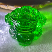 Natural Green Liuli 3 Legged Toad with Ancient Coin Display 140.22g 62.5 by 53.0 by 46.5mm - Huangs Jadeite and Jewelry Pte Ltd