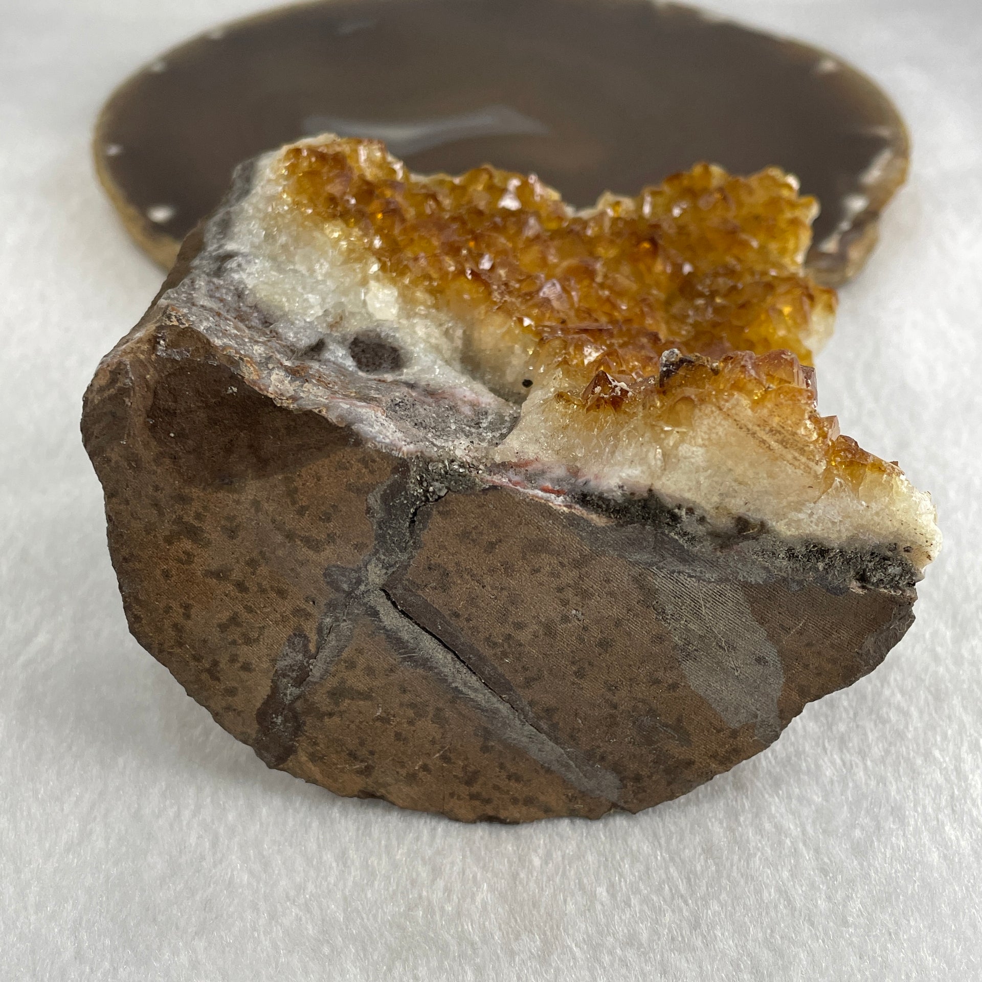 Natural Citrine Quartz Irregular Shape Display in Wooden Stand 647.0g 126.5 by 93.0 by 131.0mm - Huangs Jadeite and Jewelry Pte Ltd