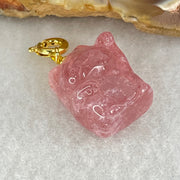 Natural Strawberry Quartz Fortune Cat Charm 4.18g 17.4 by 13.1 by 10.2mm - Huangs Jadeite and Jewelry Pte Ltd