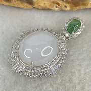 Type A Lavender and Old Mine Spicy Green Cabochon Jadeite in S925 Sliver with Crystal Charm 4.85g 14.2 by 12.2 by 7.0mm - Huangs Jadeite and Jewelry Pte Ltd