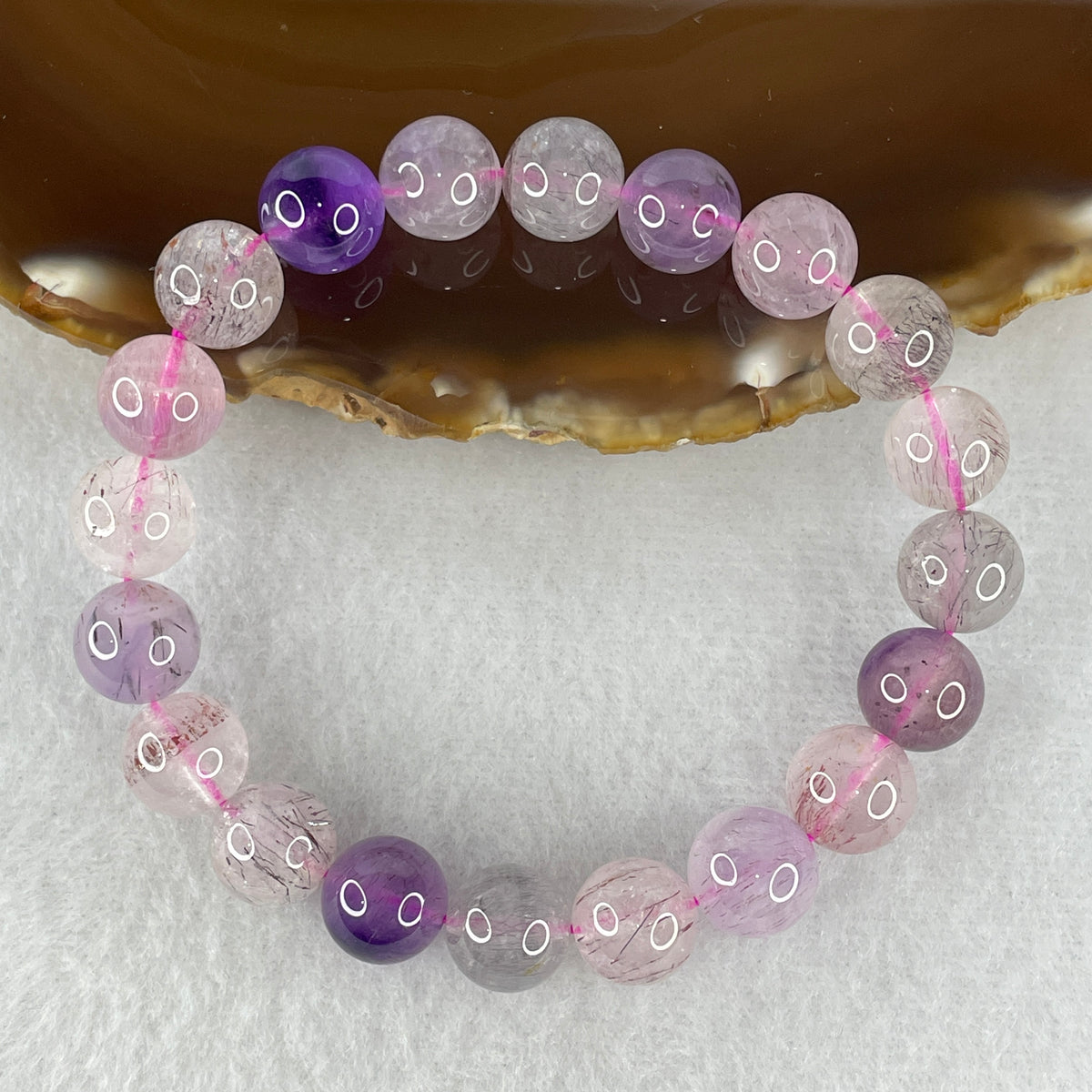 Certified Above-Average Grade Natural Super 7 Crystal Beads Bracelet | Substantial 10mm+ Statement Strand | Authentic Sacred Seven Multi-Mineral Inclusions Quartz Spiritual Catalyst & Auric Shield Bracelet (28.96g | 16.5cm Length | 10.2mm | 20 Beads)
