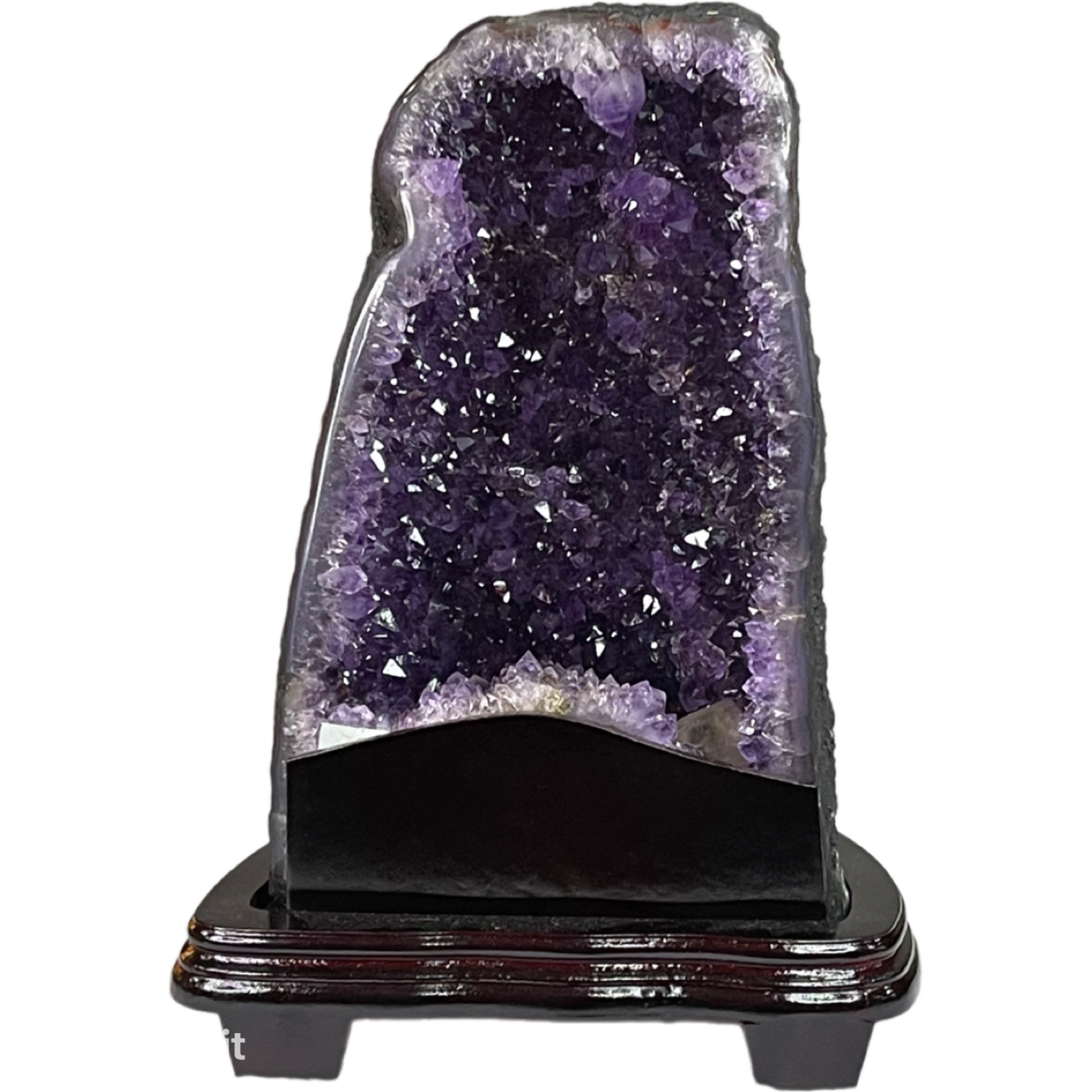 Natural Brazil Amethyst with White Calcite Cave 6.30kg with Wooden Stand 235.0 x 203.0 x 330.0mm - Huangs Jadeite and Jewelry Pte Ltd