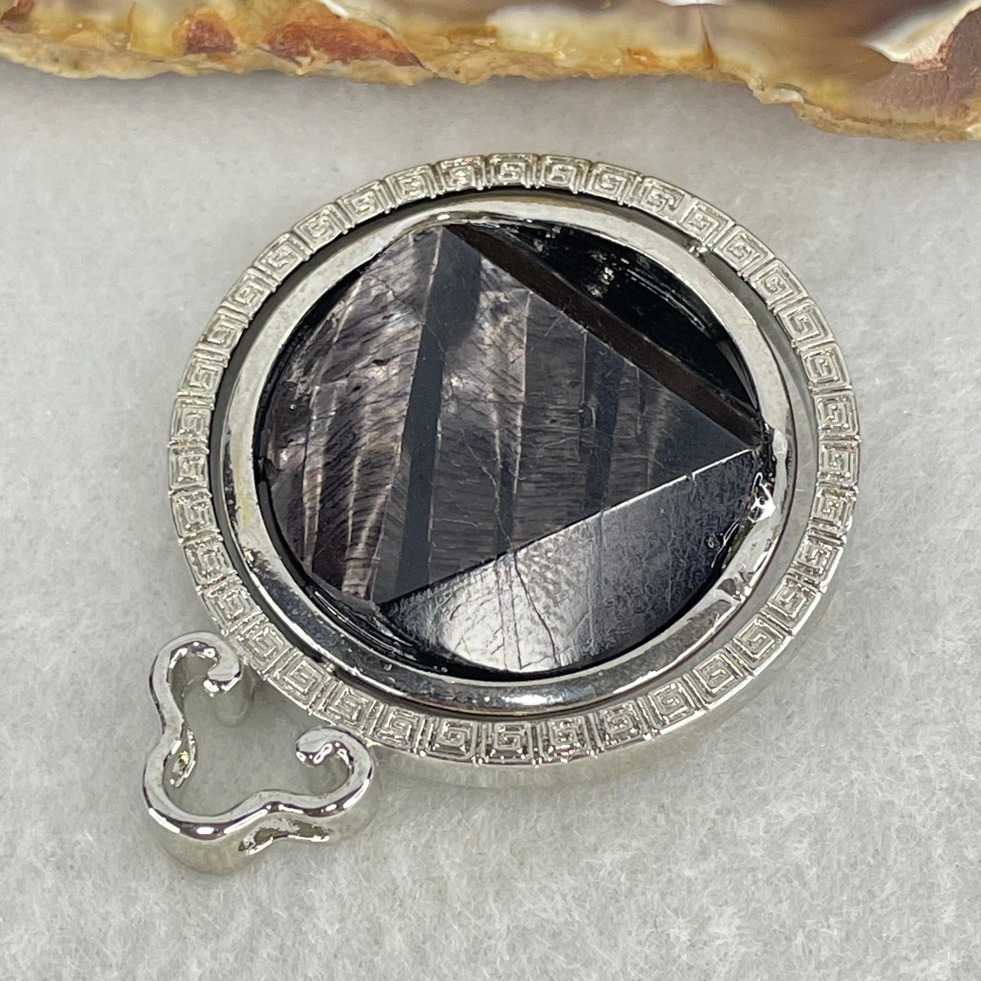 Natural Hypersthene in Stainless Steel Pendant 22.13g 25.0 by 8.0mm - Huangs Jadeite and Jewelry Pte Ltd