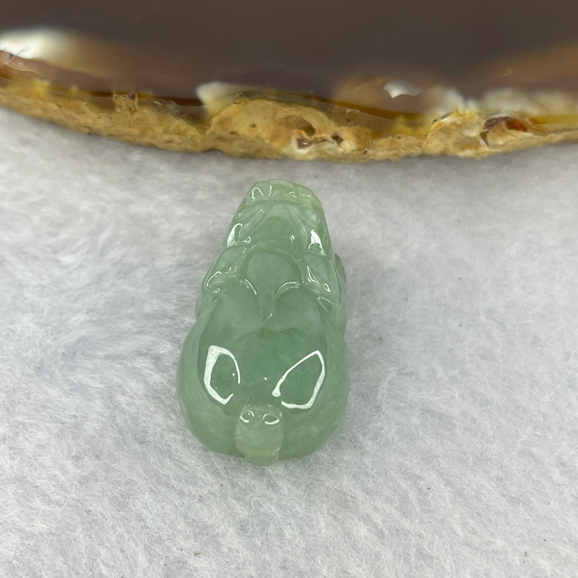 Type A Jelly Green Jadeite Pixiu Pendent A货浅绿色翡翠貔貅牌 7.21g 23.8 by 14.6 by 10.3 mm - Huangs Jadeite and Jewelry Pte Ltd