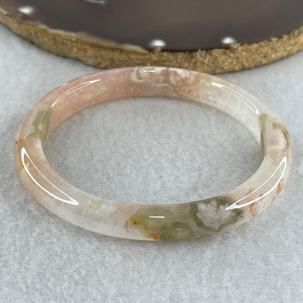 Natural Pink Flower Agate Oval Bangle Set | (68.69g | 55.6mm ID | 9.0 x 6.9mm | Blooming Self-Love & Emotional Renewal Anchor, Feng Shui Harmony & Sovereign Guifei Stacking Bangle Set) - Huangs Jadeite and Jewelry Pte Ltd