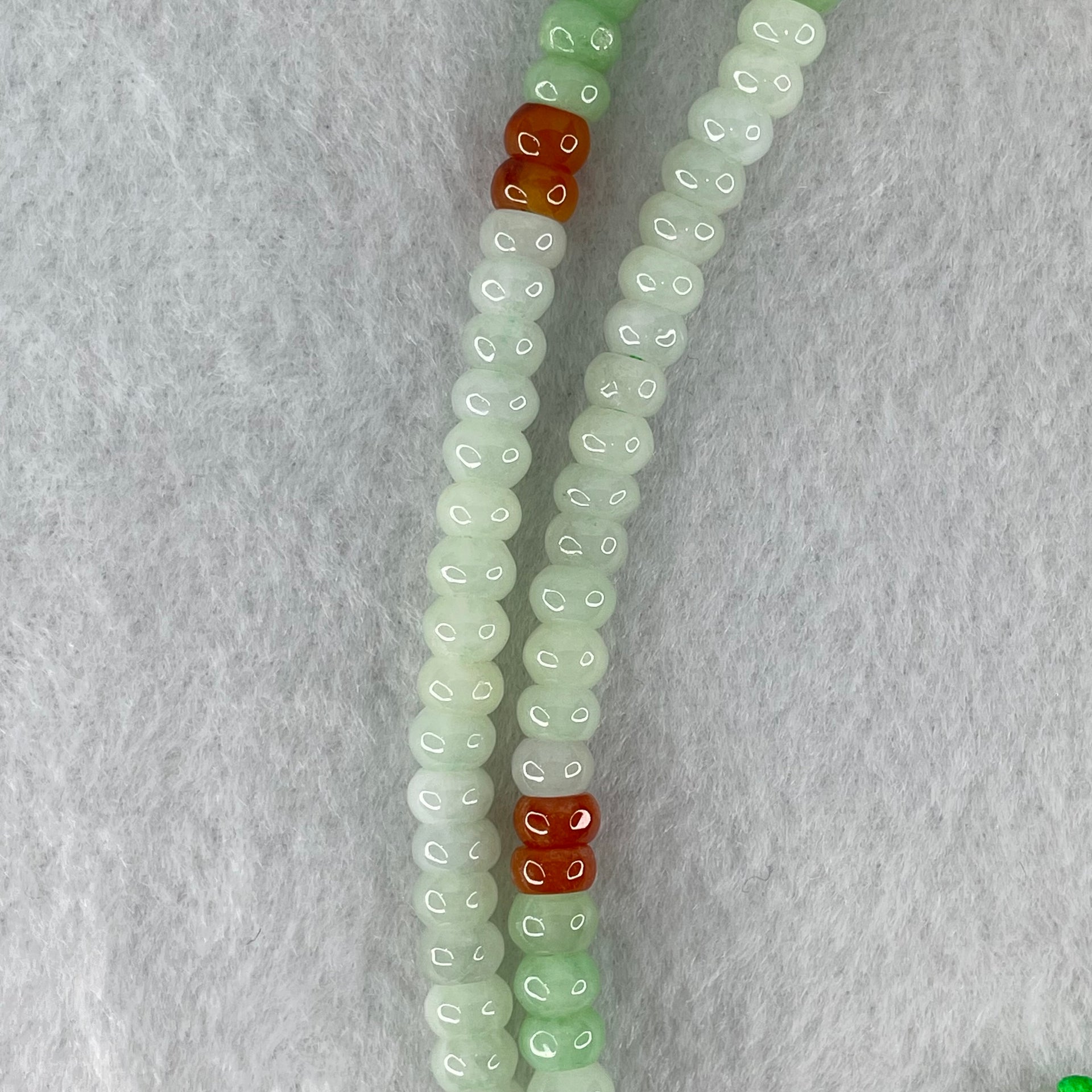 Type A Light Green Apple Green and Red Jadeite Beads Necklace 45.64g 64cm 5.8mm 181 + 6 Beads - Huangs Jadeite and Jewelry Pte Ltd