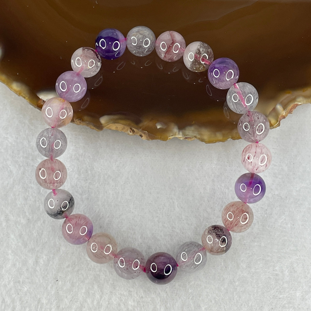 Certified Above Average Grade Natural Super 7 Crystal Beads Bracelet | 8.8mm Sacred 7-Mineral Synergy Power (20.42g | 16cm Wrist Sizing | 22 Beads)