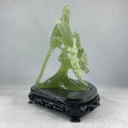 Natural Semi Icy Green Serpentine 3 Phoenix on Tree with Wooden Stand Display 705.1g 242.0 by 140.0 by 195.0mm - Huangs Jadeite and Jewelry Pte Ltd