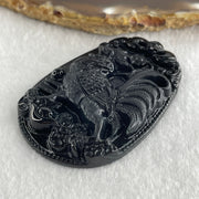 Type A Opaque to Partial Translucent Black Omphacite Jadeite Rooster Pendant 25.65g 59.3 by 40.1 by 8.9mm - Huangs Jadeite and Jewelry Pte Ltd