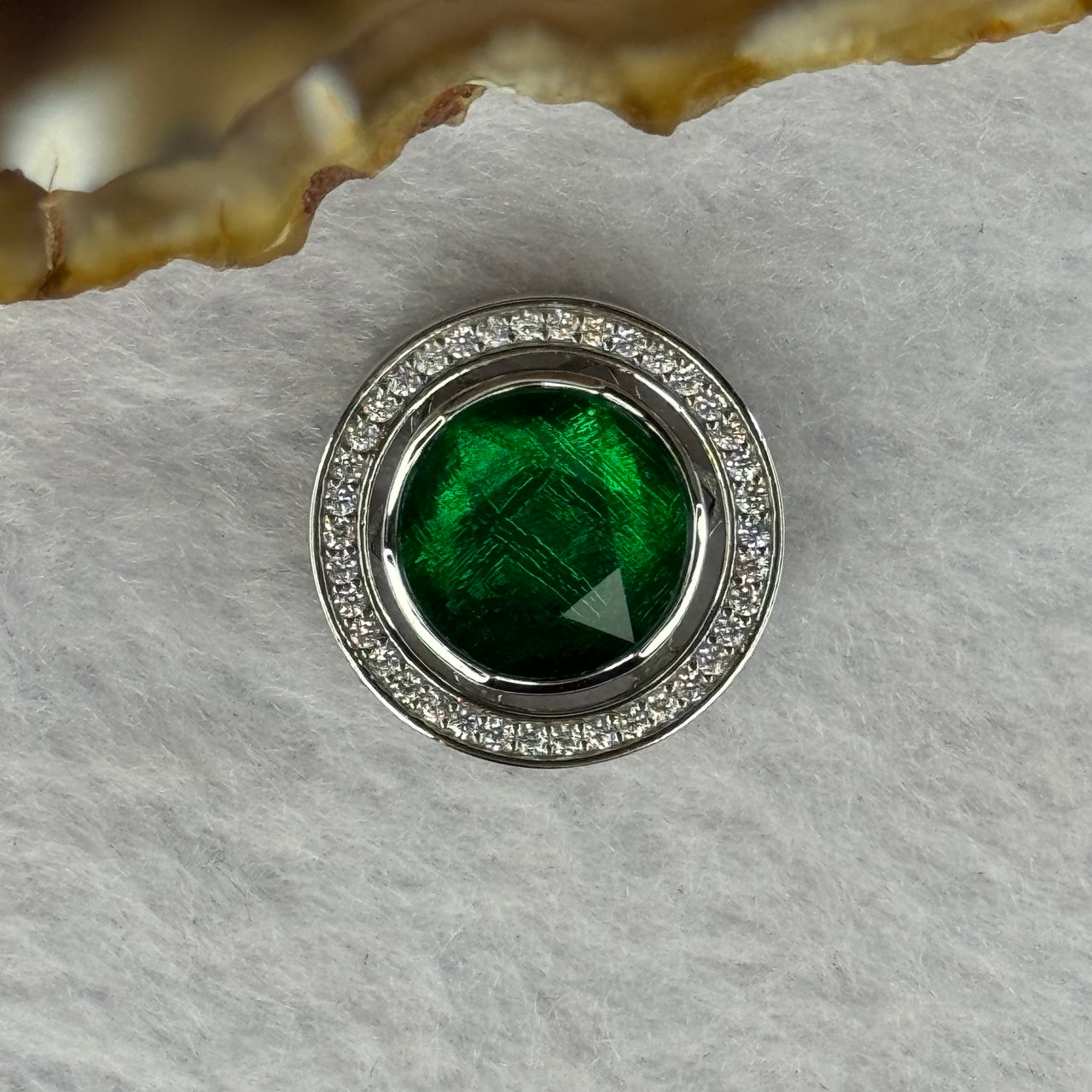 Natural Meteorite Spinning High Energy Feng Shui Charm in S925 Silver with Crystals For Necklace / Bracelet (Green Color) 4.03g 16.8 by 7.2mm - Huangs Jadeite and Jewelry Pte Ltd