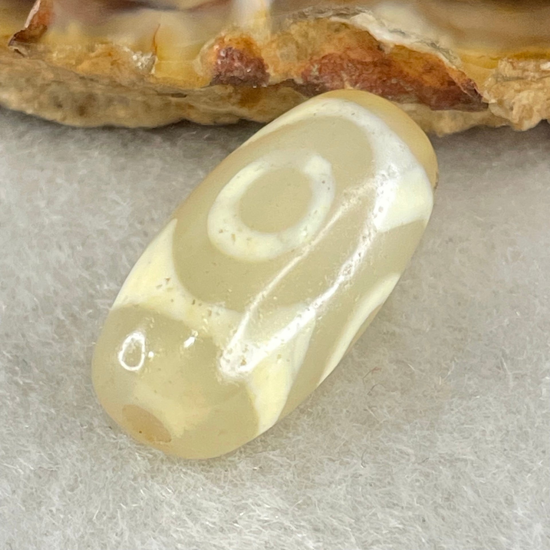 Natural Powerful Tibetan Old Oily Agate 3 Eyes Dzi Bead Heavenly Master (Tian Zhu) 三眼天诛 3.06g 19.6 by 10.2mm - Huangs Jadeite and Jewelry Pte Ltd