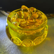 Yellow Liuli Wealth Pot with Ingot Yuan Bao Display Total Weight 150.37g 59.4 by 37.0mm - Huangs Jadeite and Jewelry Pte Ltd