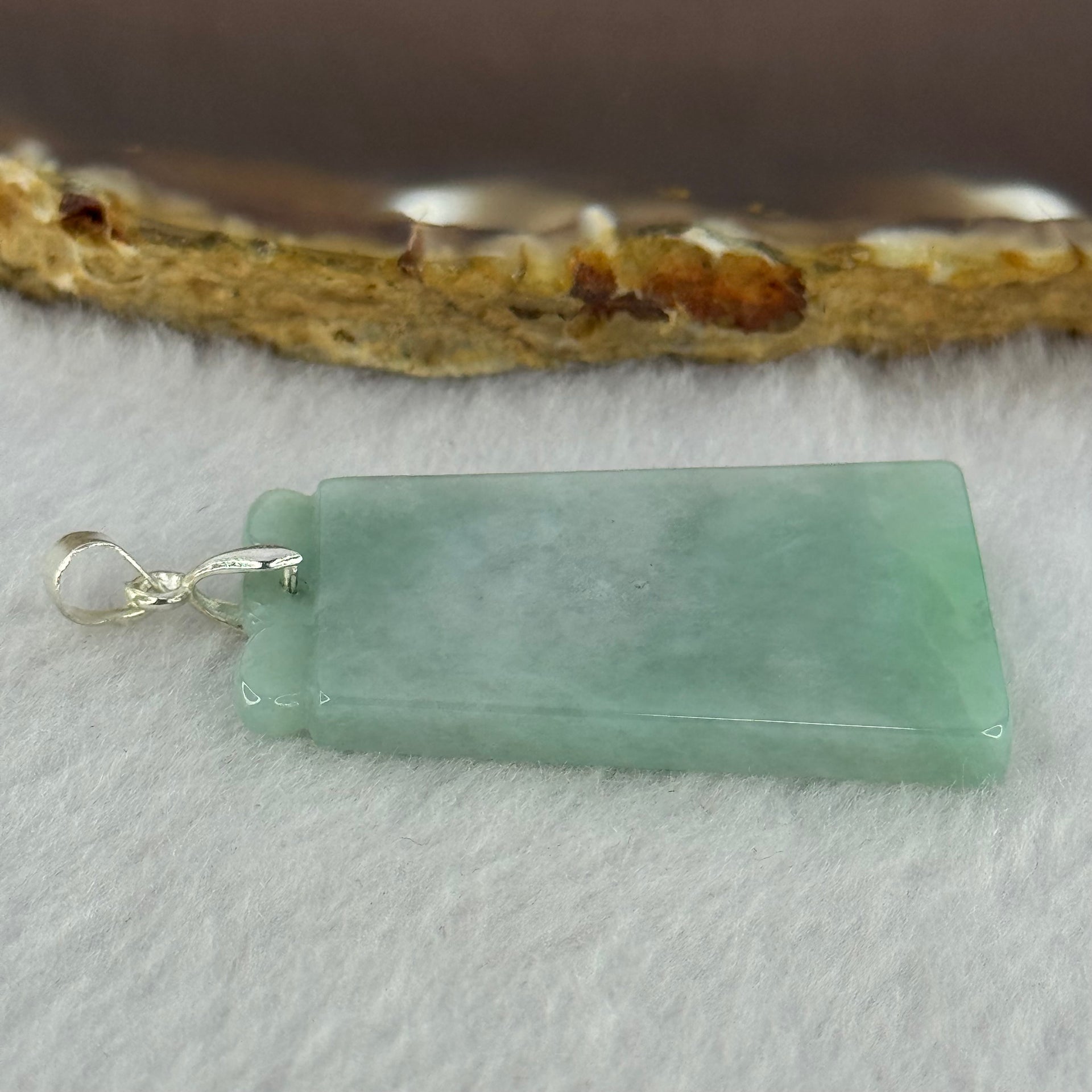 Type A Green and Lavender Jadeite Wu Shi Pai Pendant 9.11g 37.6 by 23.1 by 3.7mm - Huangs Jadeite and Jewelry Pte Ltd