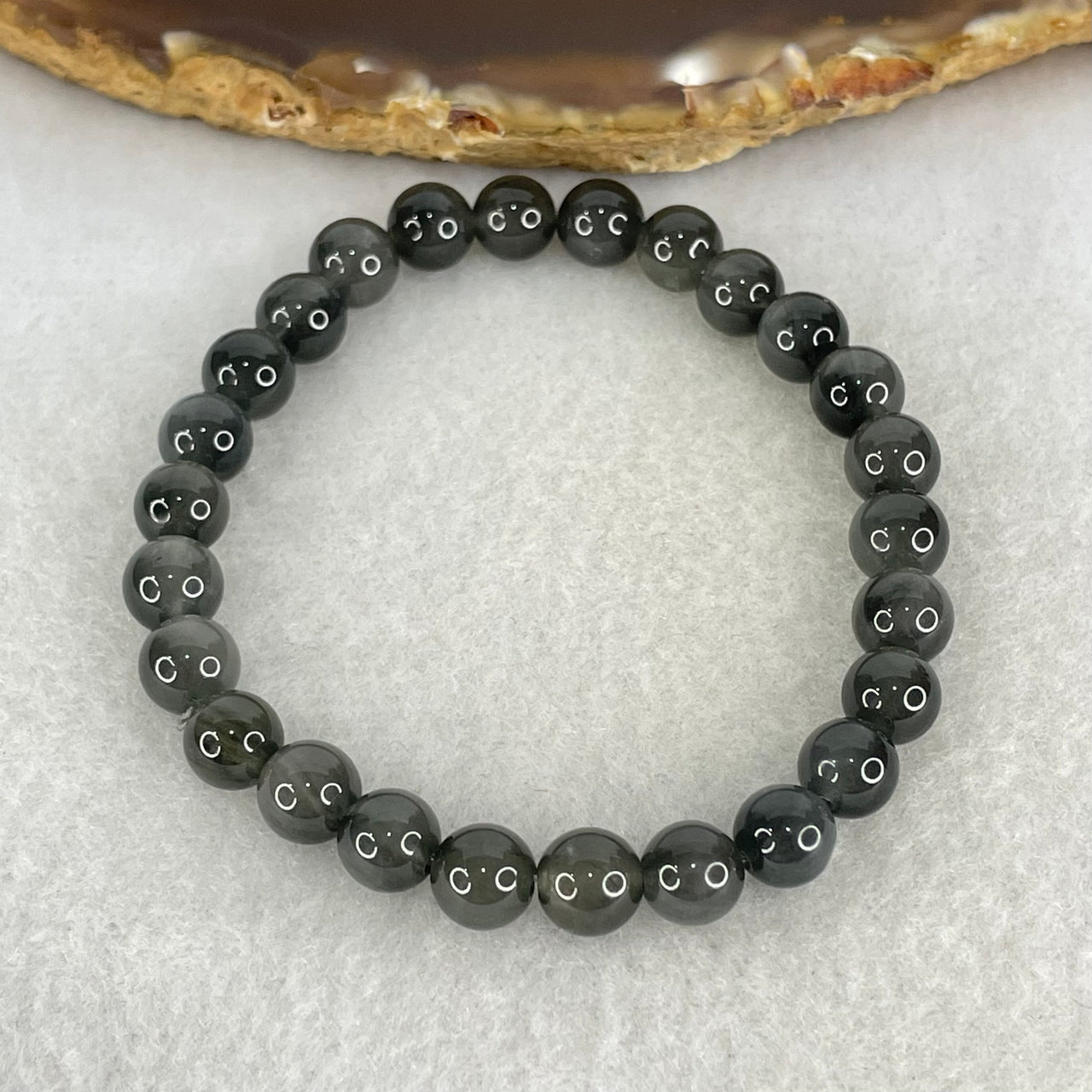 Good Grade Natural Grey Rabbit Hair Rutilated Quartz Beads Bracelet 12.79g 15.5cm 7.3mm 26 Beads - Huangs Jadeite and Jewelry Pte Ltd