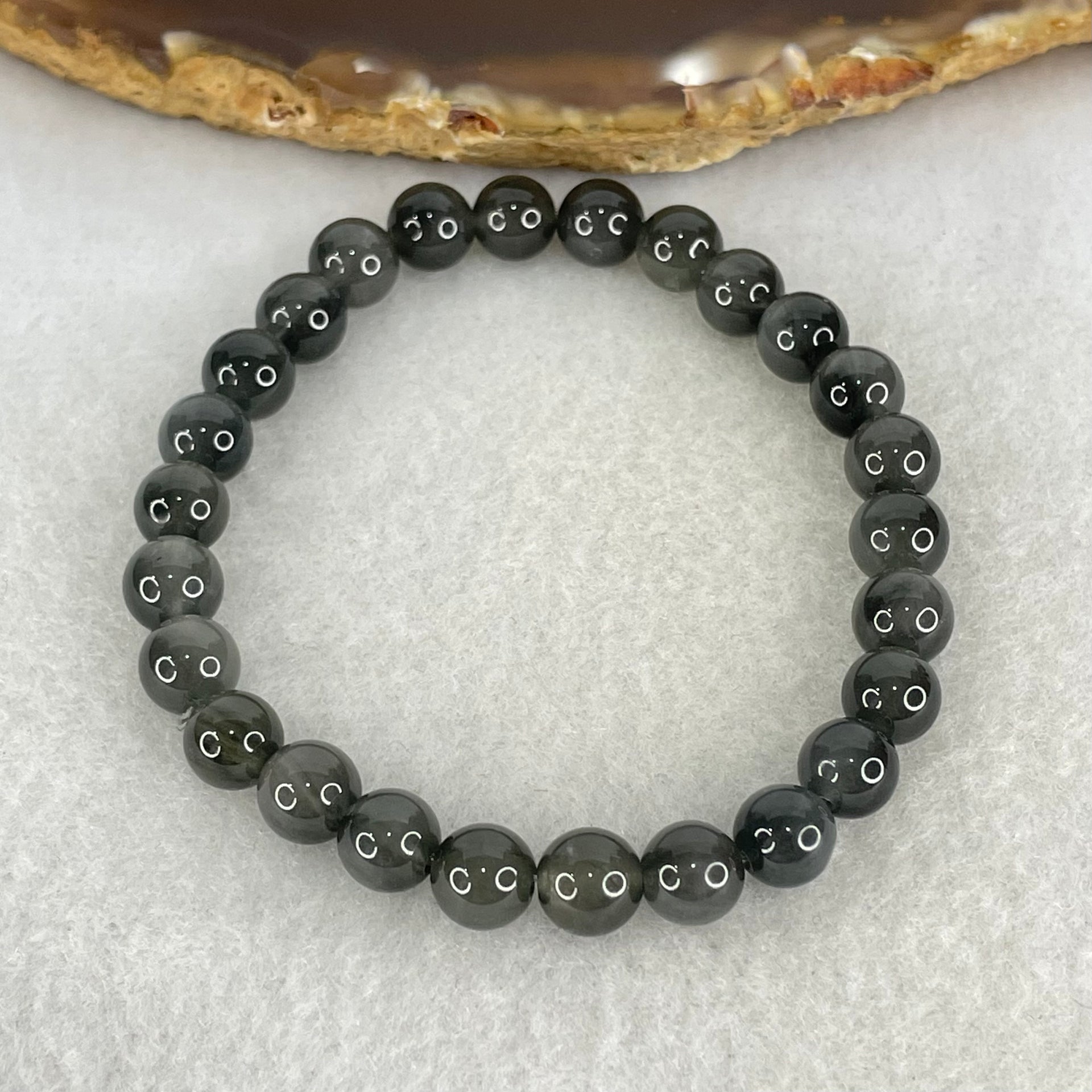 Good Grade Natural Grey Rabbit Hair Rutilated Quartz Beads Bracelet 12.79g 15.5cm 7.3mm 26 Beads - Huangs Jadeite and Jewelry Pte Ltd
