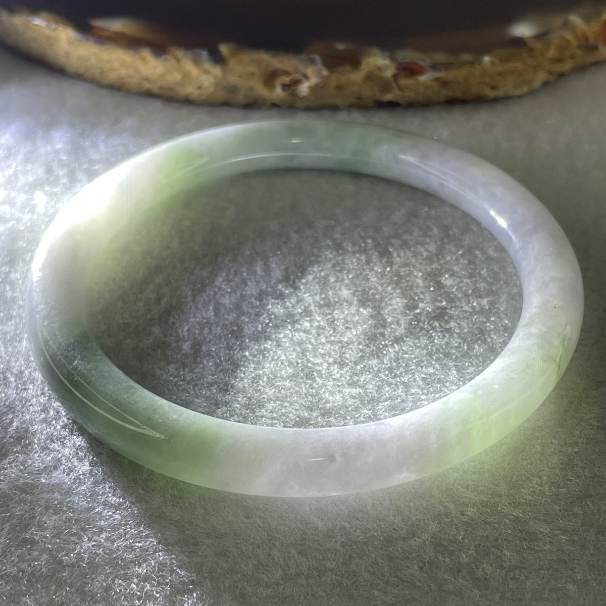 Natural Type A Light Green with Lavender Piao Hua Jadeite Flat Ding Dang Bangle 22.35g Inner Diameter 52.5mm 6.0 by 7.2mm (Very Very Slight External Rough) - Huangs Jadeite and Jewelry Pte Ltd