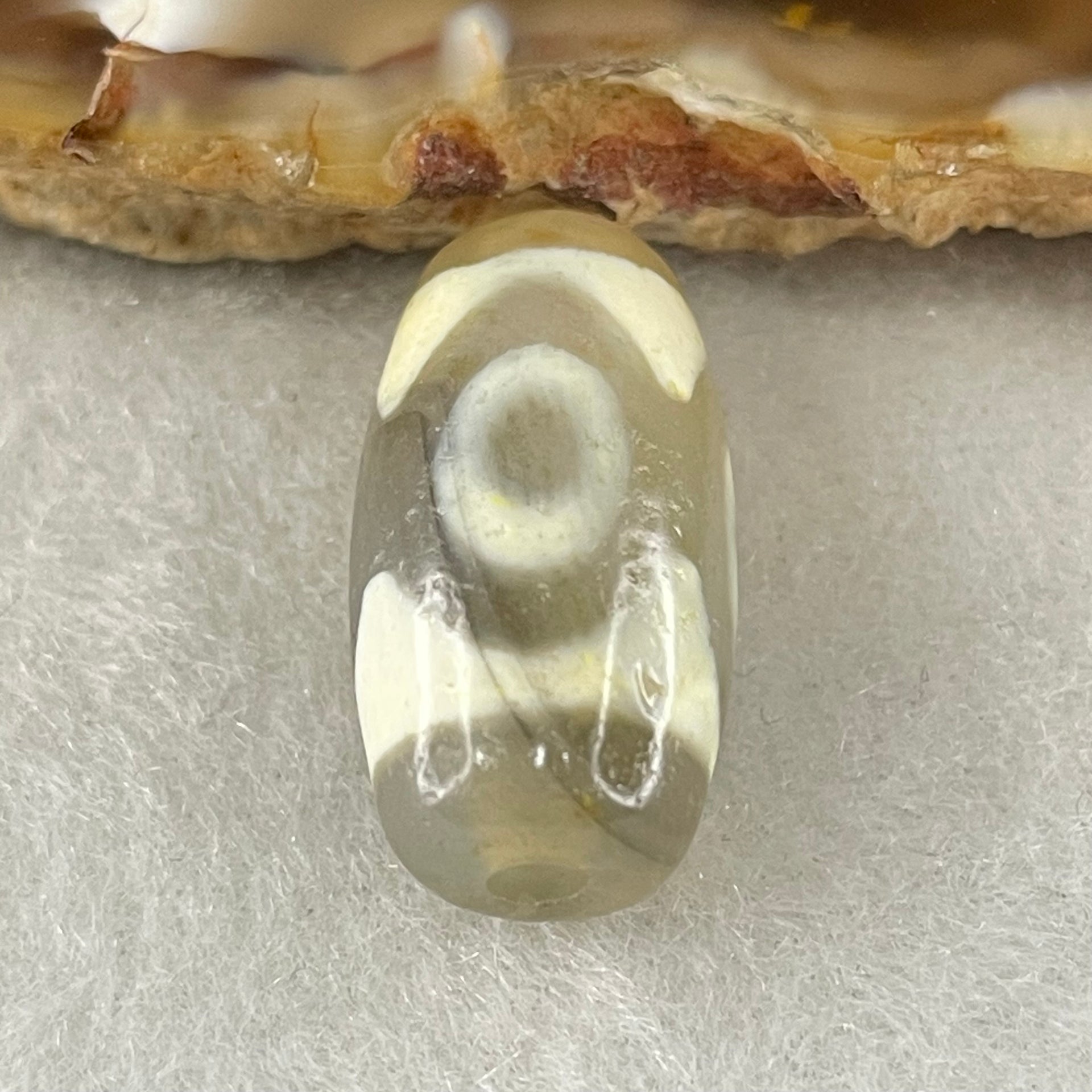 Natural Powerful Tibetan Old Oily Agate 3 Eyes Dzi Bead Heavenly Master (Tian Zhu) 三眼天诛 3.23g 19.9 by 10.4mm - Huangs Jadeite and Jewelry Pte Ltd