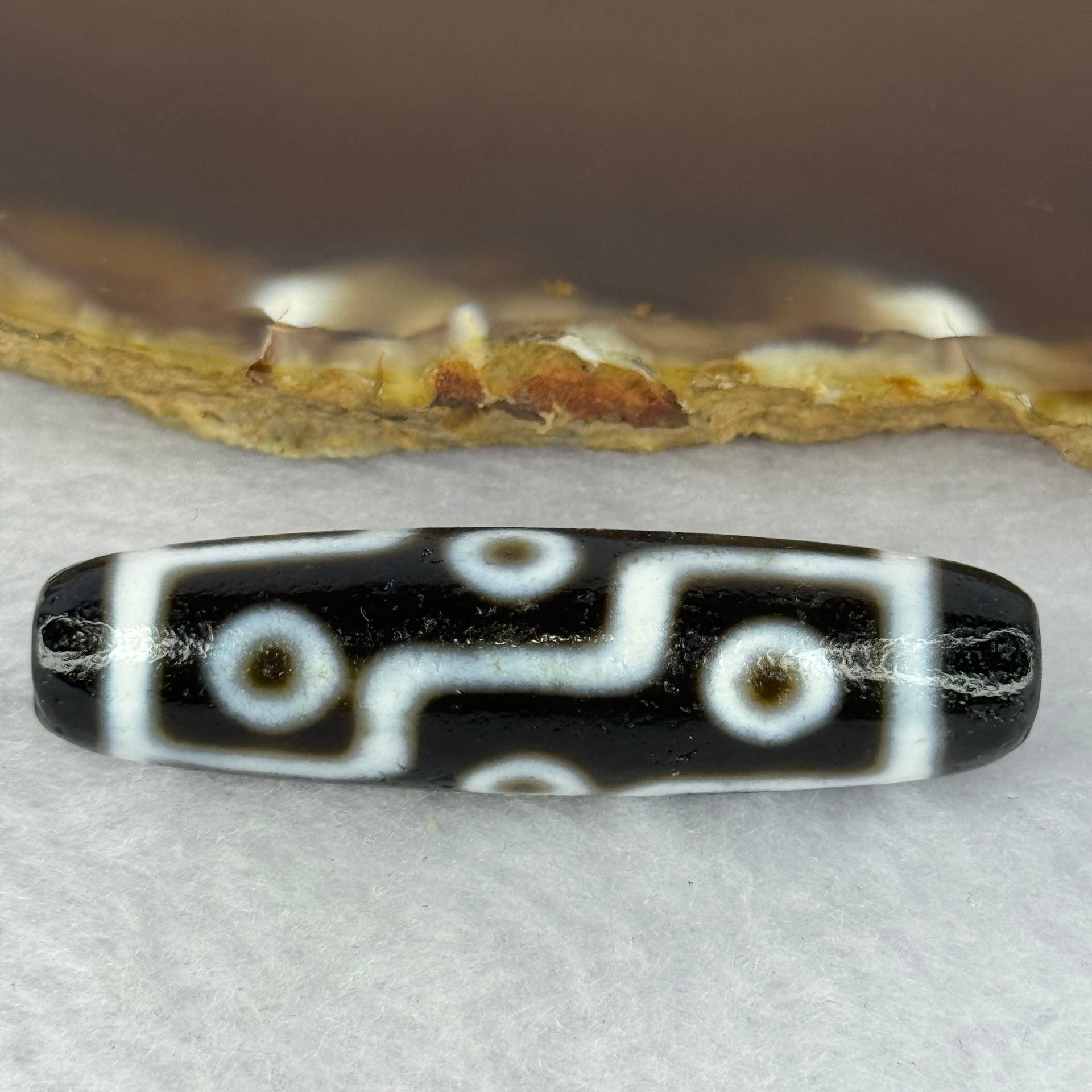 Natural Powerful Tibetan Old Oily Agate 9 Eyes Dzi Bead Heavenly Master (Tian Zhu) 九眼天诛 13.09g 48.9 by 13.0mm - Huangs Jadeite and Jewelry Pte Ltd