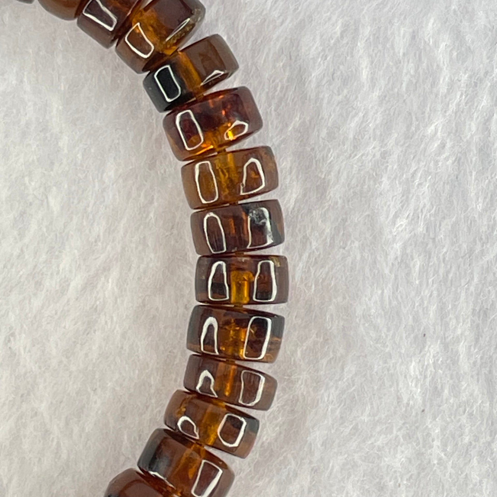Natural Cognac Fushun Amber Donut Beads Bracelet 天然抚顺老珀手链 8.63g 15cm 8.9mm 40pcs - Huangs Jadeite and Jewelry Pte Ltd