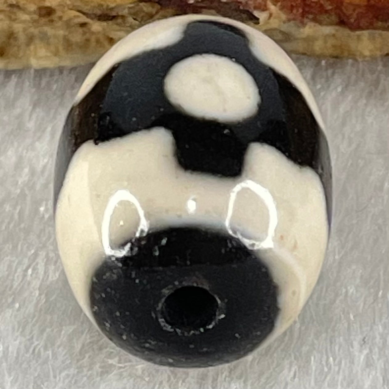 Natural Powerful Tibetan Old Oily Dark Brown With White Agate 3 Eyes Dzi Bead Heavenly Master (Tian Zhu) 三眼天诛 4.38g 17.0 by 13.0mm - Huangs Jadeite and Jewelry Pte Ltd