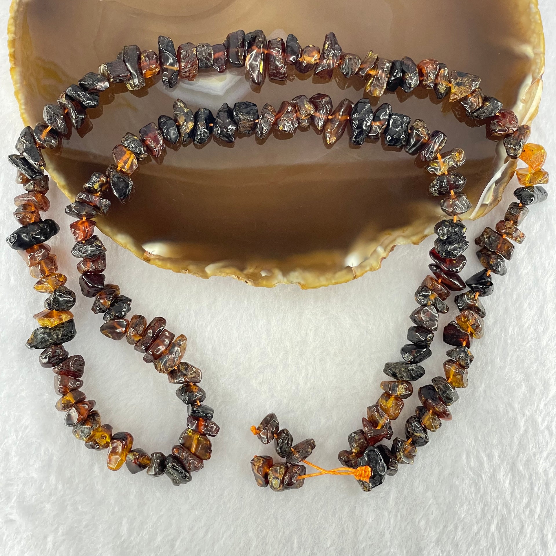 Natural Cognac Amber Beads Irregular Bracelet 34.60g 70cm 14.1 by 8.5 by 5.9mm to 7.8 by 7.1 by 4.9mm 139 Beads - Huangs Jadeite and Jewelry Pte Ltd